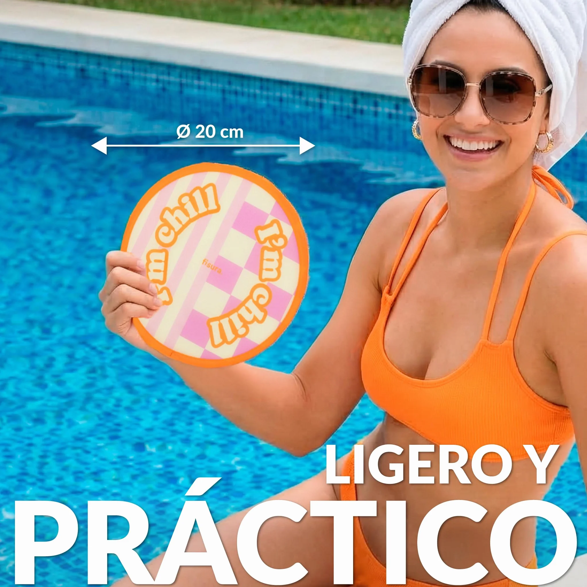 Fisura Abanico redondo plegable Ventilador de mano original Frisbee divertido 20 cm naranja
