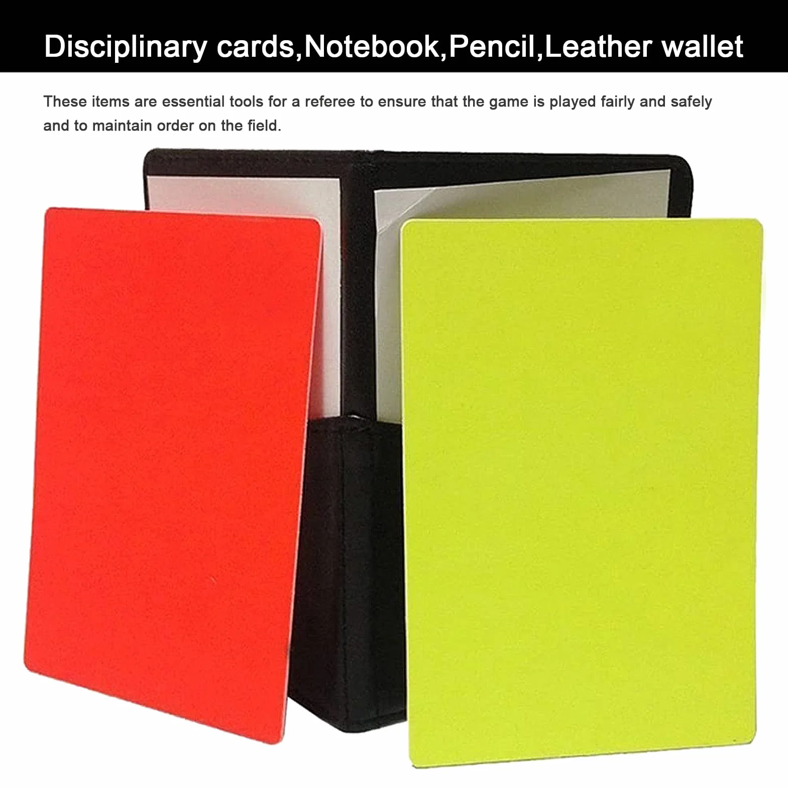 Kit de Árbitro Deportivo con Tarjetas Roja y Amarilla, Accesorios para Fútbol, Papel, Lápiz y Cartera de Piel