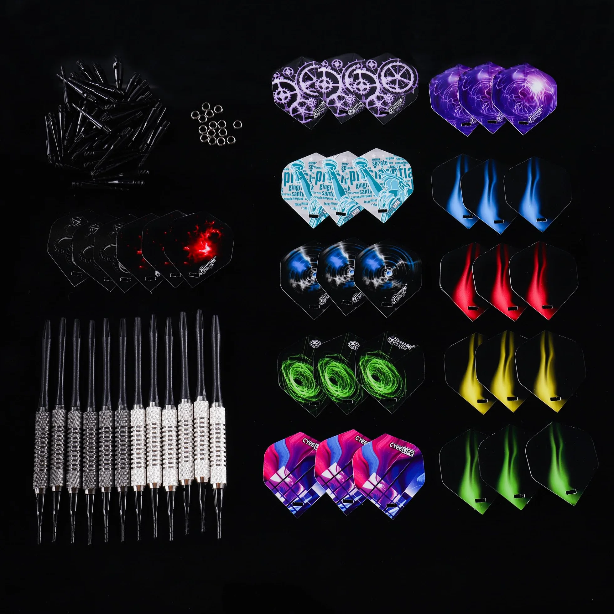 CyeeLife 12 Dardos Punta de Plastico, Ejes, Plumas con Herramienta Dardos