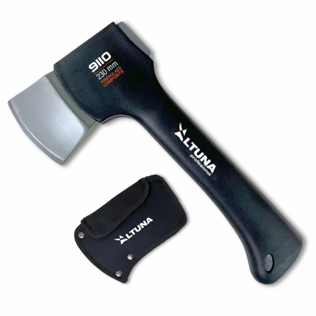 Hacha de Supervivencia y Camping Altuna, Hoja de Acero y Mango de Fibra de Vidrio, Función Martillo, Funda Incluida, Compacta 23cm 600gr