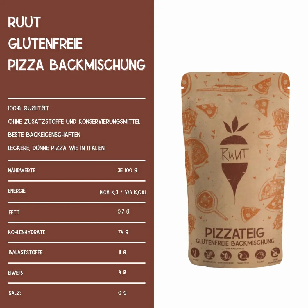 Mezcla para pizza sin gluten Ruut - Sin aditivos, paleo, sin gluten, sin cereales, sin lactosa | Base de pizza fina y crujiente como en Italia (900g)