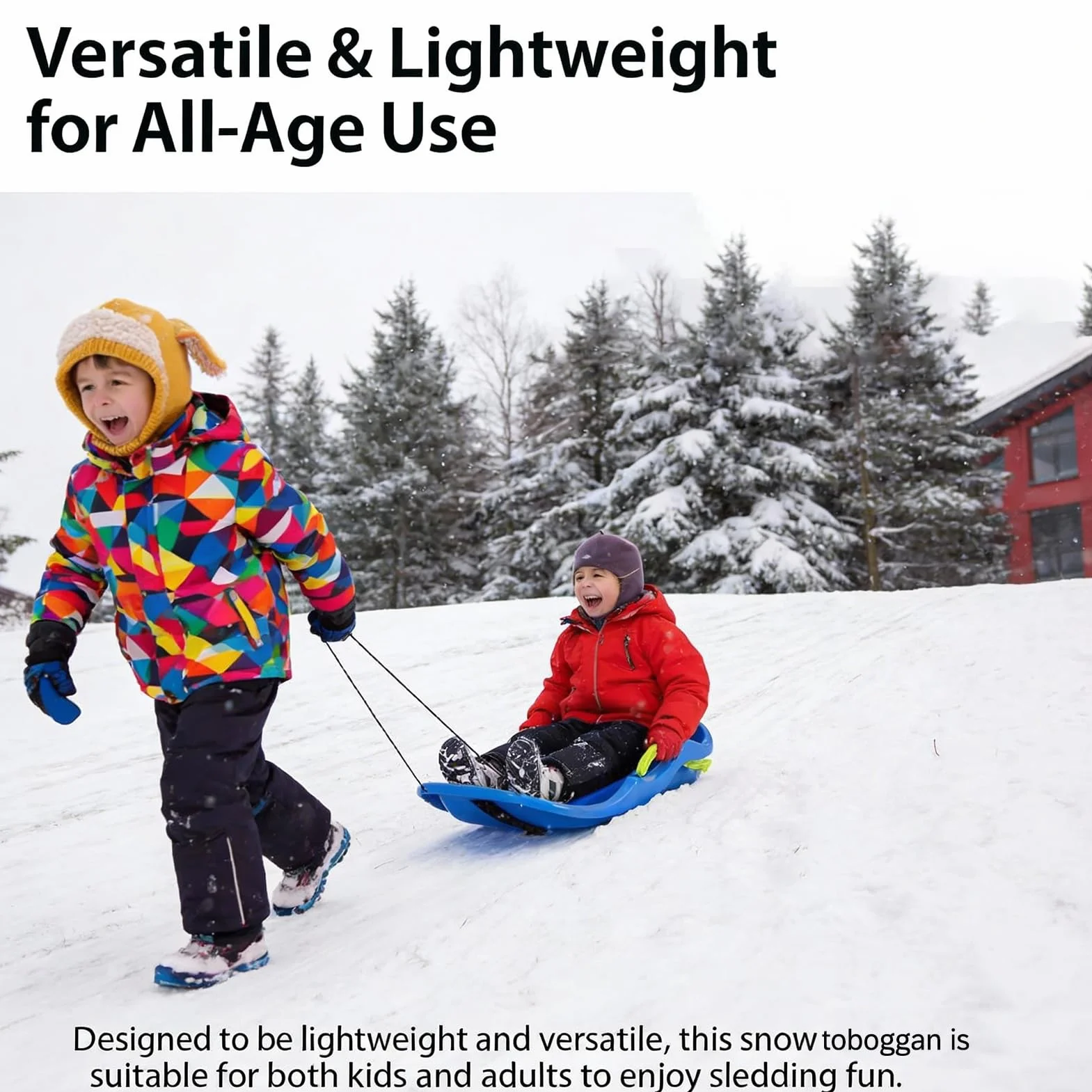 Tobogán con Frenos 79x38x16cm Trineo de Nieve de Plástico para Niños y Adultos