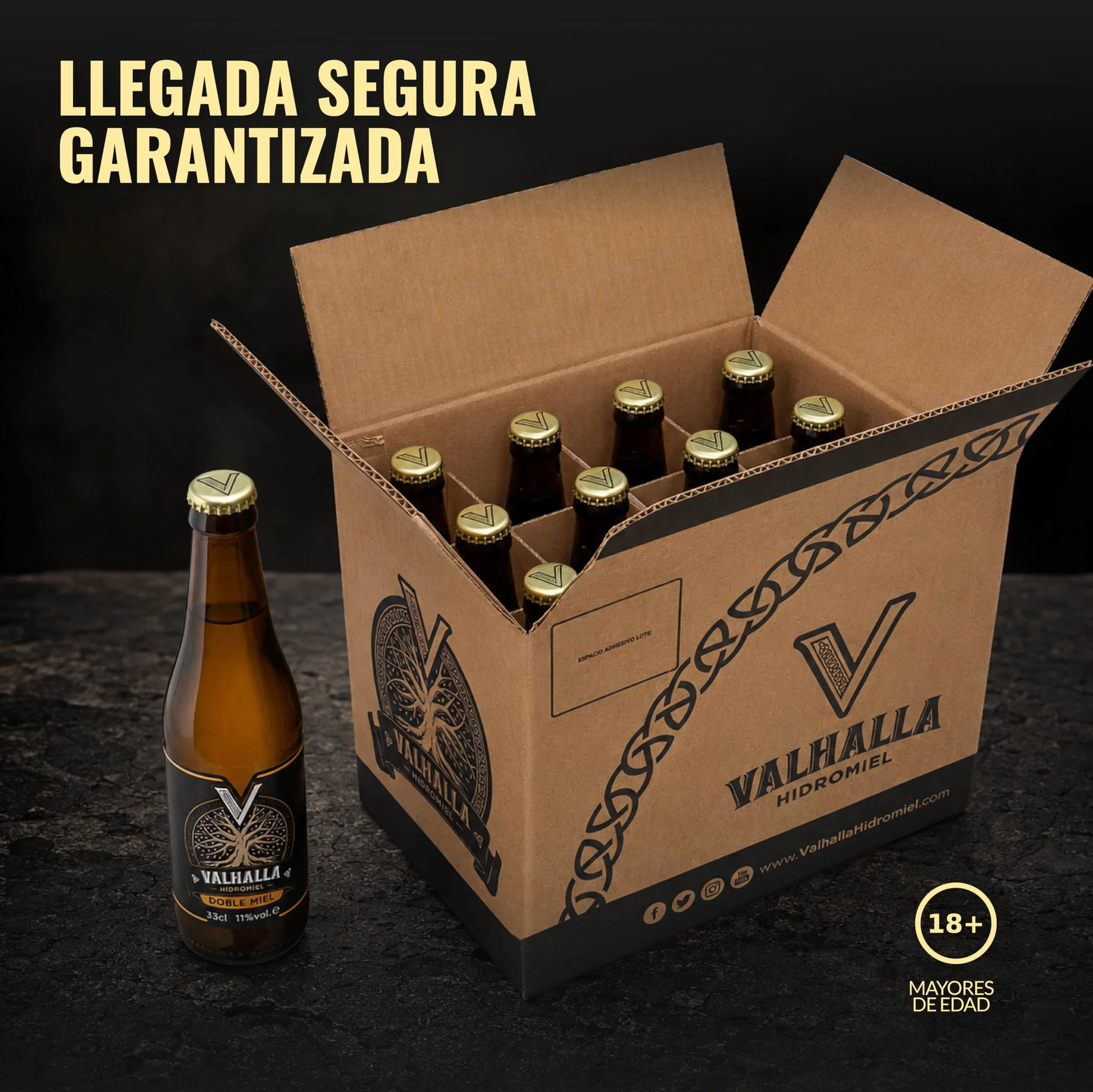 Valhalla Hidromiel Doble Miel | Cerveza Artesanal Estilo Show Mead Dulce | Bebida Natural con Aroma de Higos Pasas y Flores | Caja 12 Botellines 33cl | Sin Gluten ni Sulfitos | 11% Grados Alcohol