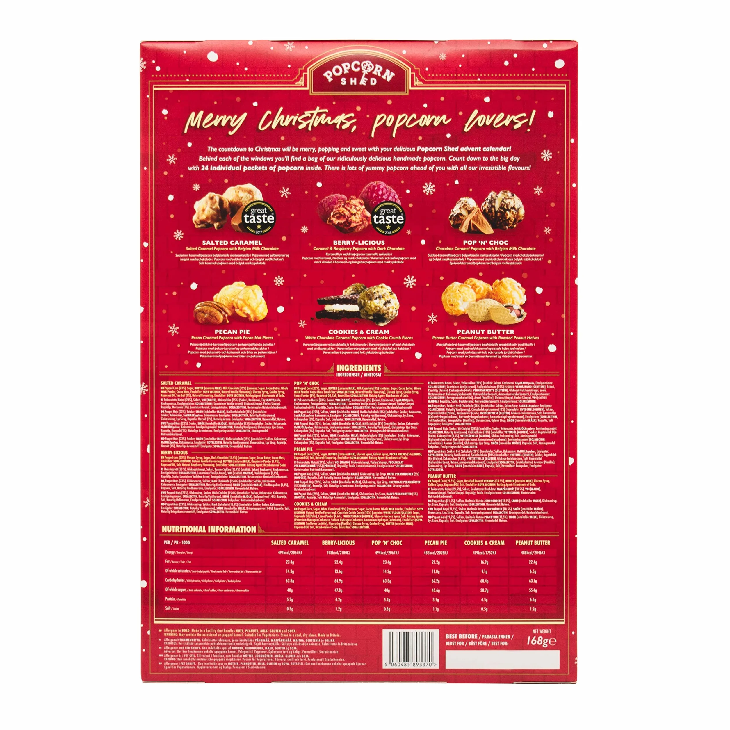 Calendario de Adviento Navidad Palomitas Gourmet 2022 6 Sabores Regalo Natural Vegetariano