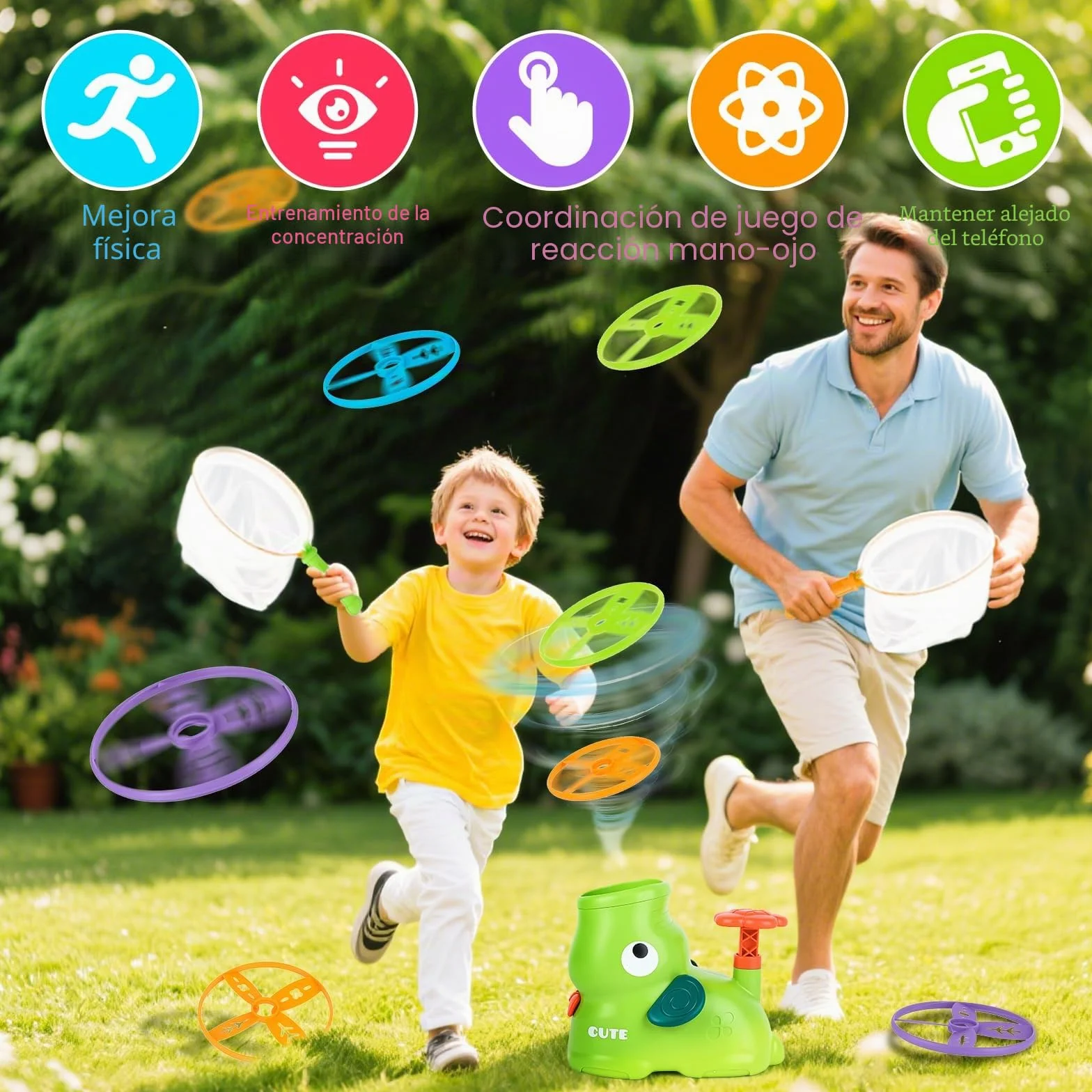 Frisbee Niños Lanzador Disco Volador 32 Discos Juguetes Exterior 3-8 Años