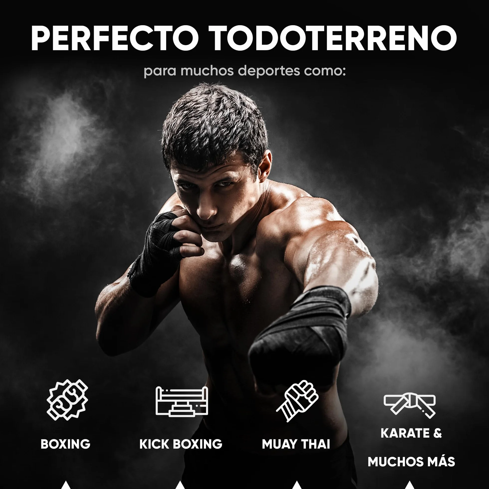 FIGHTR® Premium Cinta de Boxeo 4m Medio elásticos con Lazo para el Pulgar para Boxeo MMA Muay Thai