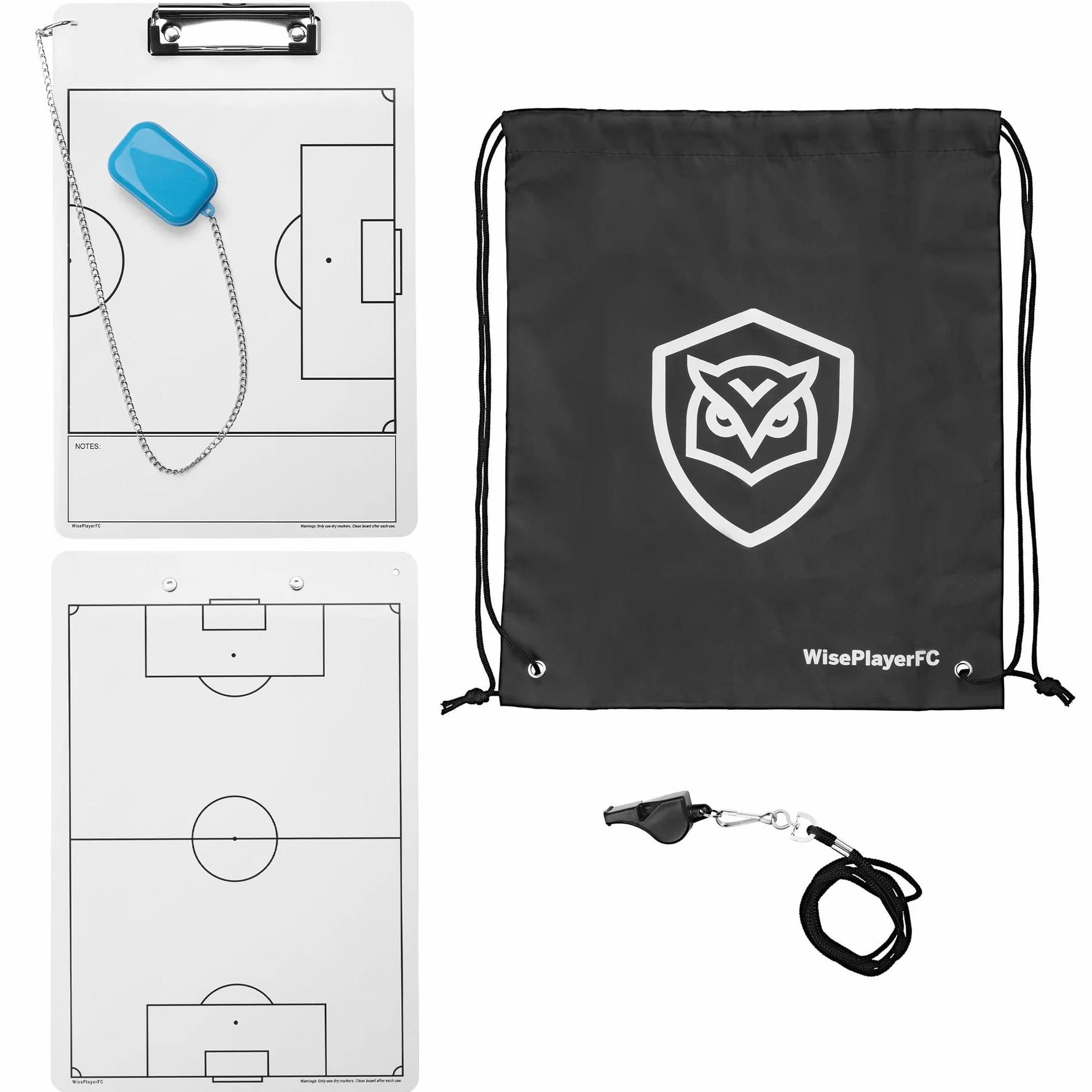 Pizarra Táctica Fútbol Reversible para Entrenadores con Silbato, Hojas y Bolsa