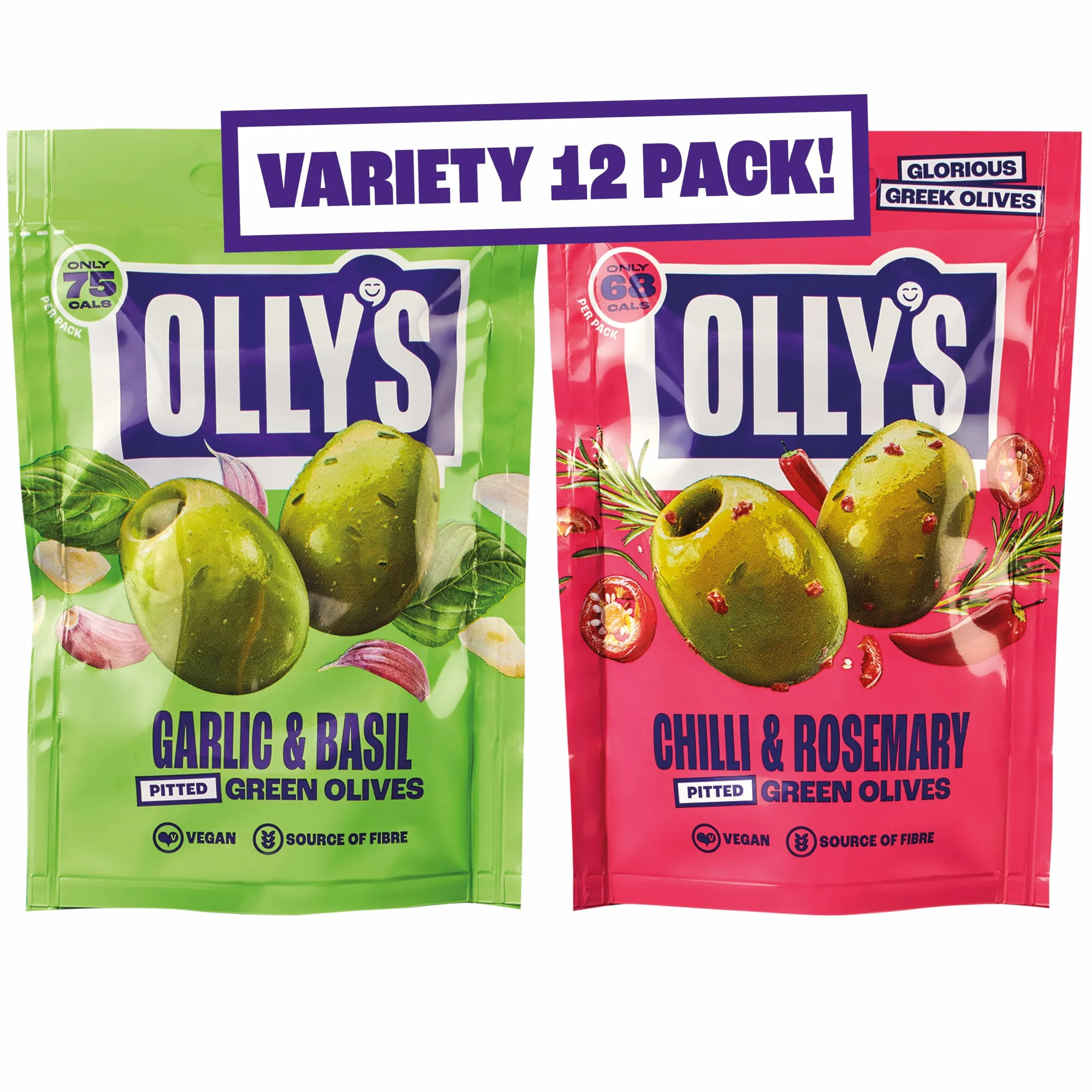 Olly's Olives | Mixed Selection of Flavoured Olive Packs | 12 x 50g Pouches