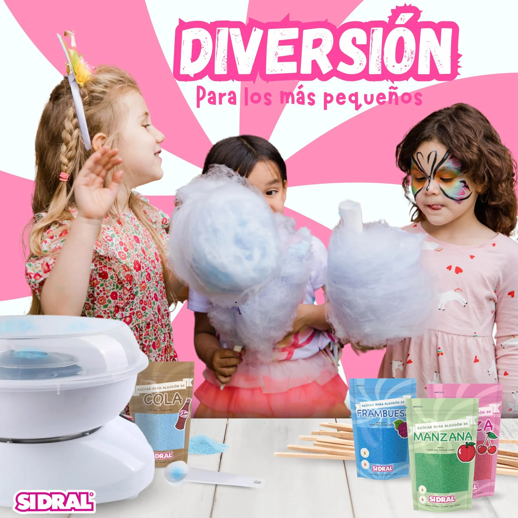SIDRAL - SANDIA Azucar para Algodon Azucar 1200 gramos (200 gr. GRATIS) - Azucar para Maquina de Algodon - Azúcar Aromatizado de Sandía Natural - (Sandía)