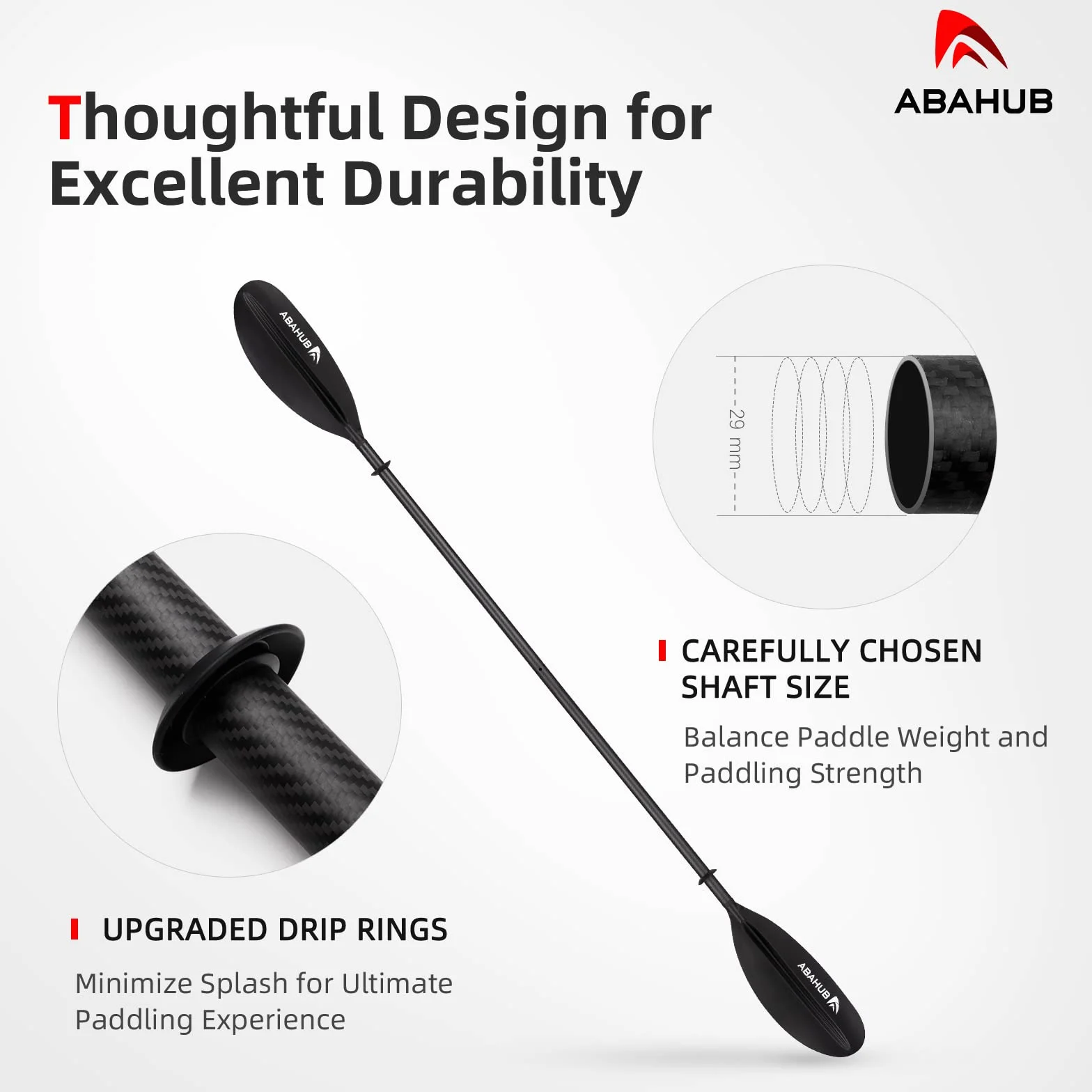 Abahub Remo Kayak Carbono 230 cm Ajustable 220-240 cm Pala de Kayak con Línea Hoja de Plástico