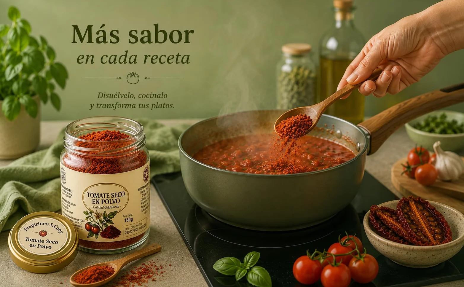 Tomate Seco en Polvo Premium (150g)-Molido Fino, Sabor Intenso y Natural- Ideal para Pasta, Sofritos y Pasta de Tomate Concentrada (1 bote 150g)