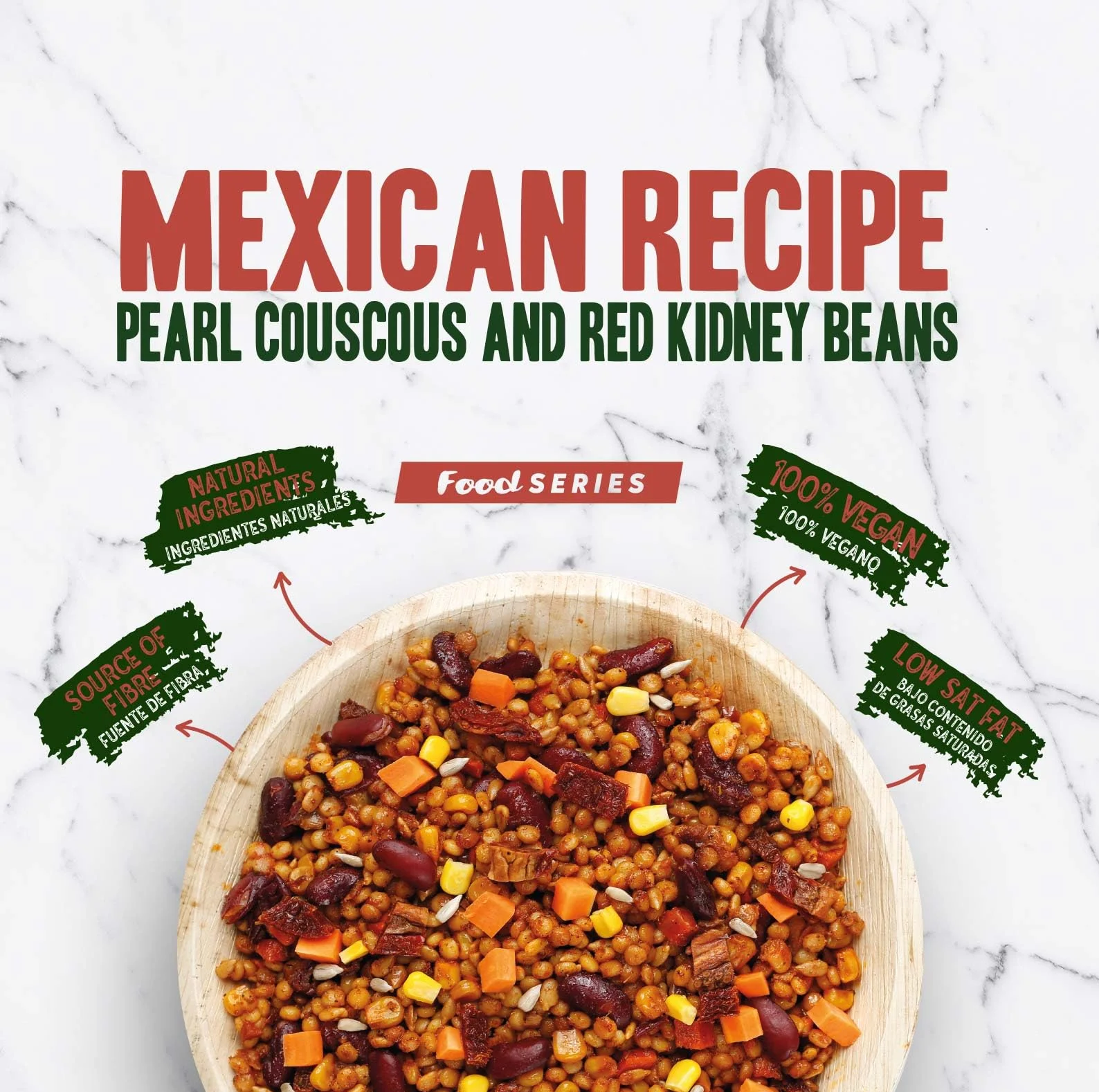 Plato Preparado Vegano Cuscús Perla y Frijoles Estilo Mexicano de HSN | 280 gramos | Listo para Calentar y Tomar | Alto en Proteínas, Bajo en calorías | Comida Sana y Rica