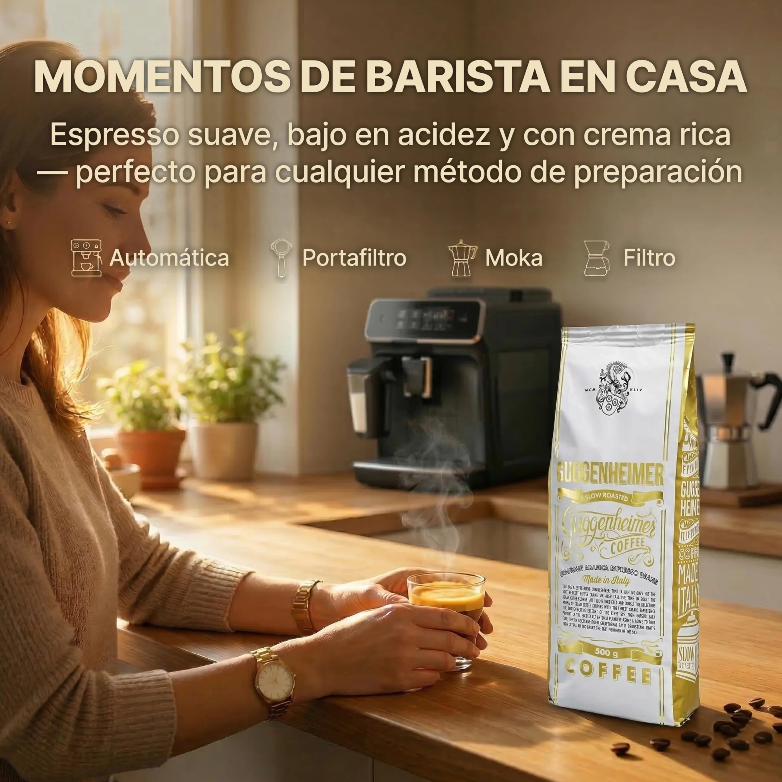 Guggenheimer Coffee Pack Degustación Café En Grano 1kg (2x500g) Supreme Y Gourmet Arabica Tueste Italiano Baja Acidez