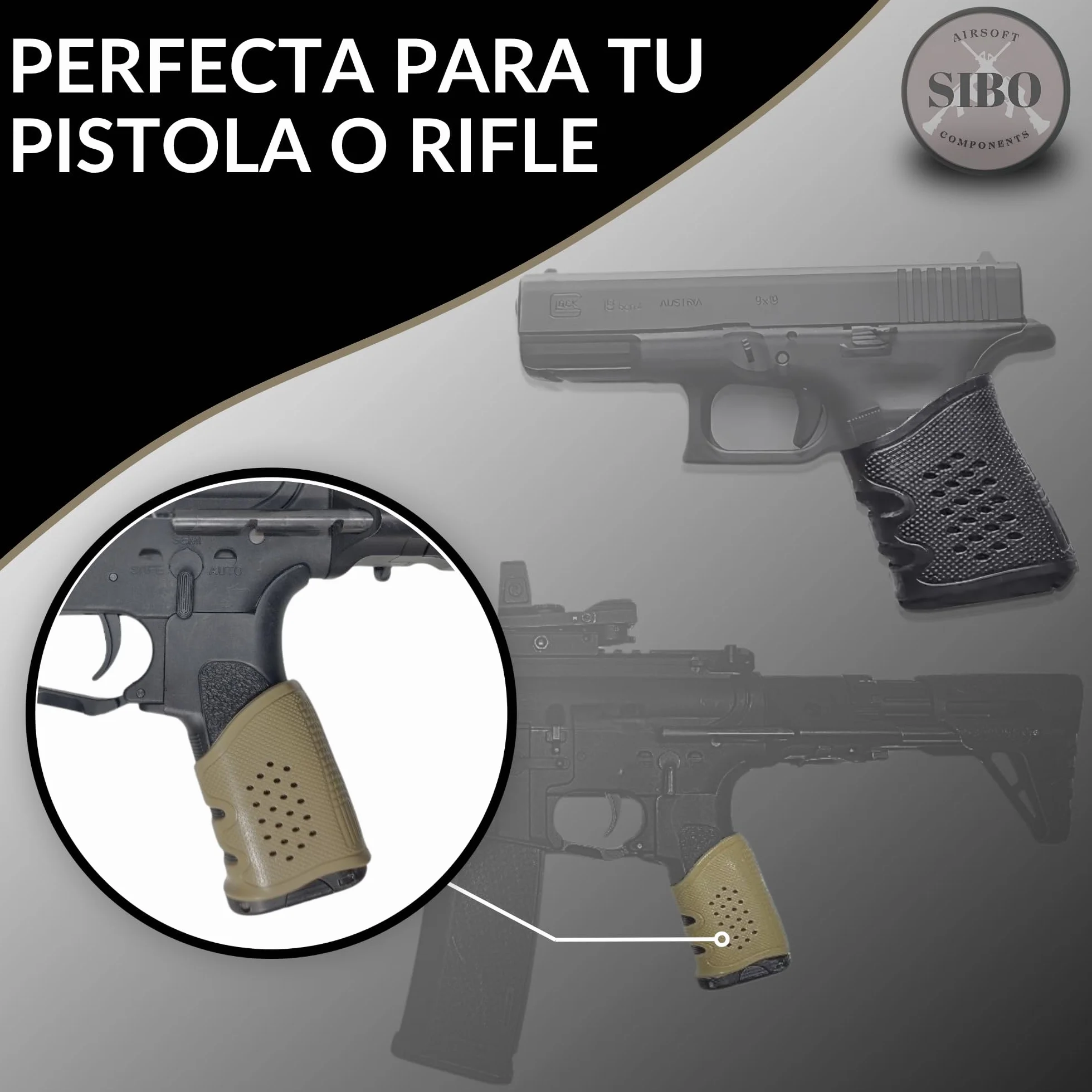 Sibo Airsoft Funda Pistola Empuñadura Pack 2 Unidades Grip Ergonómico Antideslizante Goma Silicona Accesorio Caza Tiro Outdoor