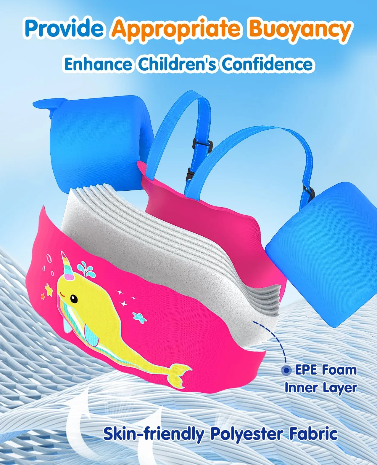 HeySplash Chaleco de Natación para Niños con Correa Ajustable, Flotador de Piscina 13-30/22-44lbs
