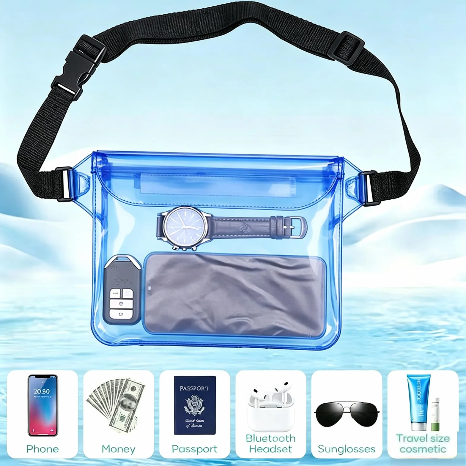 Bolsas Impermeables para Teléfonos Móviles, Tarjetas, iPad y Dinero, Adecuado para Deportes Acuáticos