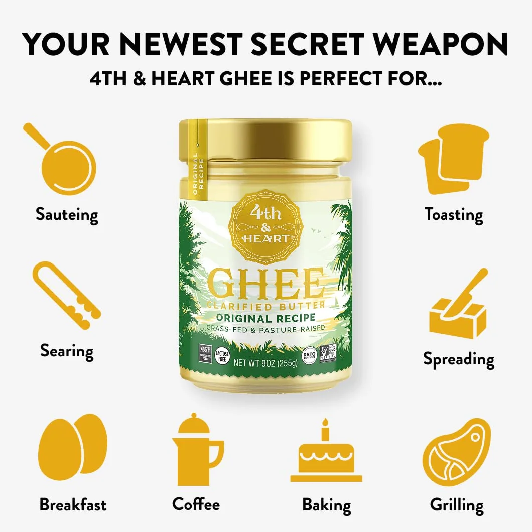 4th & Heart - Ghee mantequilla alimentada con pasto clarificada mantequilla cúrcuma - 9 oz.