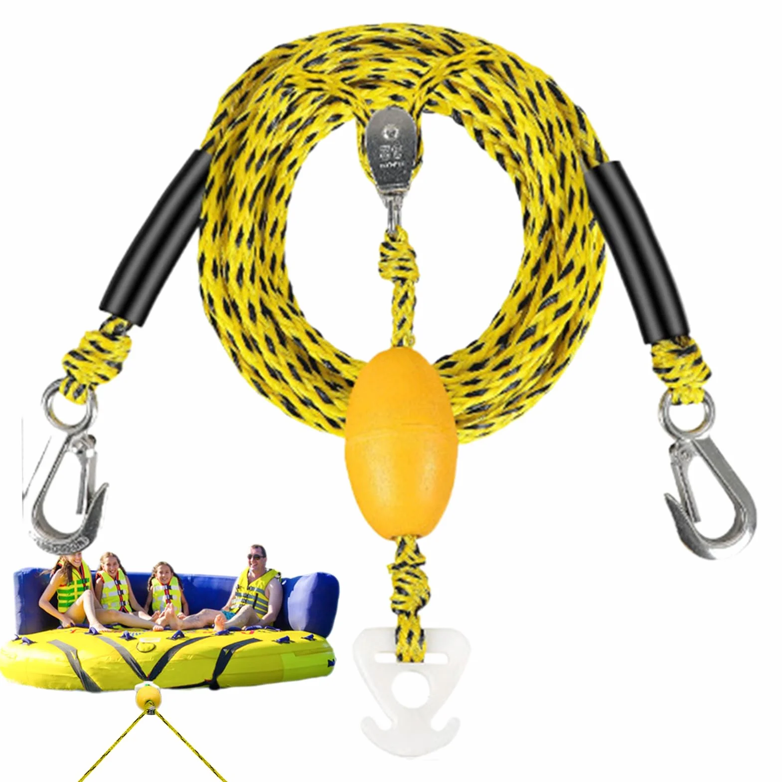 Arnés de remolque de botas - cuerda de remolque de deportes acuáticos, dispositivo de tren de tubo para 4 personas, bote de cuerda de remolque robusto