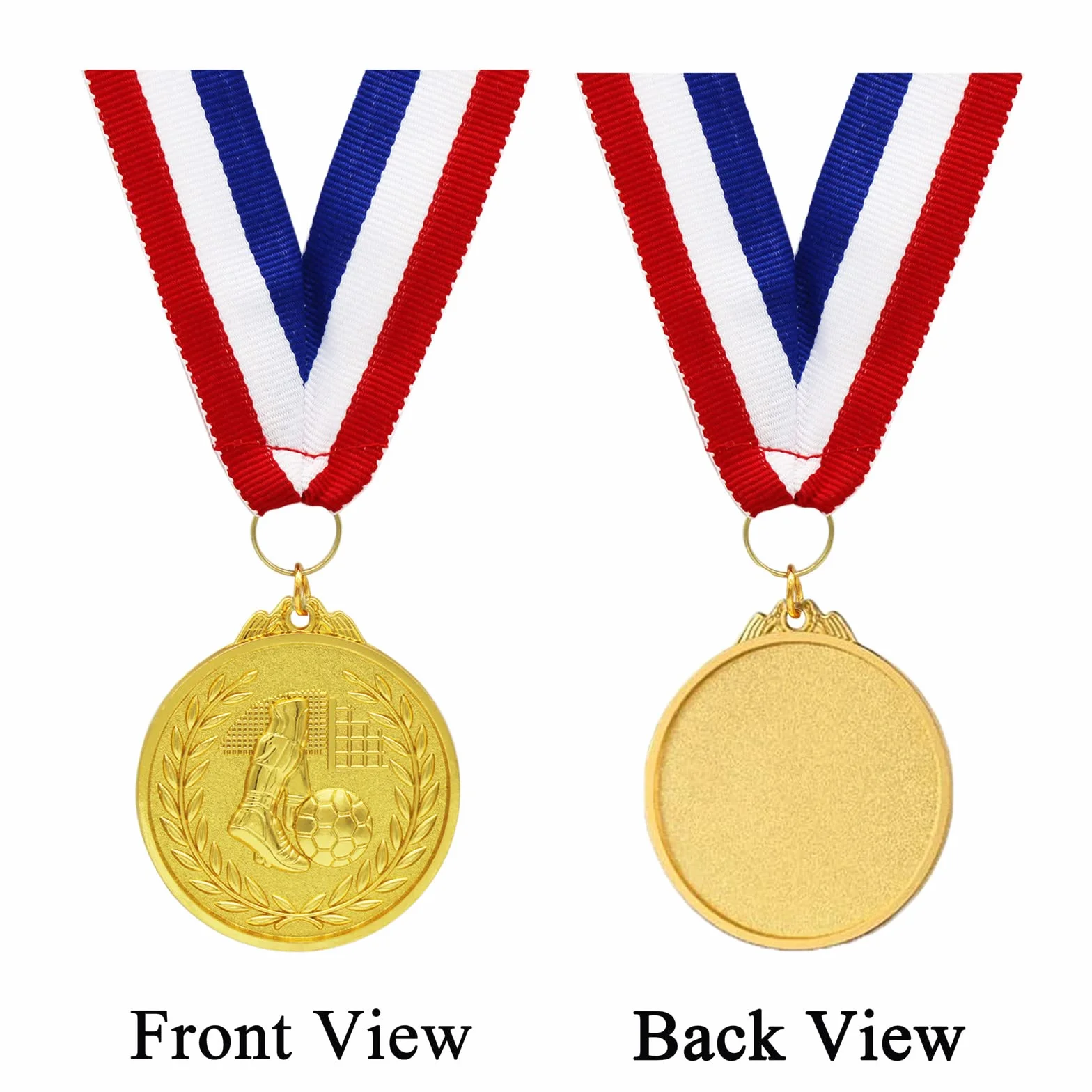 Donrime Medallas Niños Metal Futbol, Paquete de 12 Medallas de Metal Dorado con Cinta Tricolor