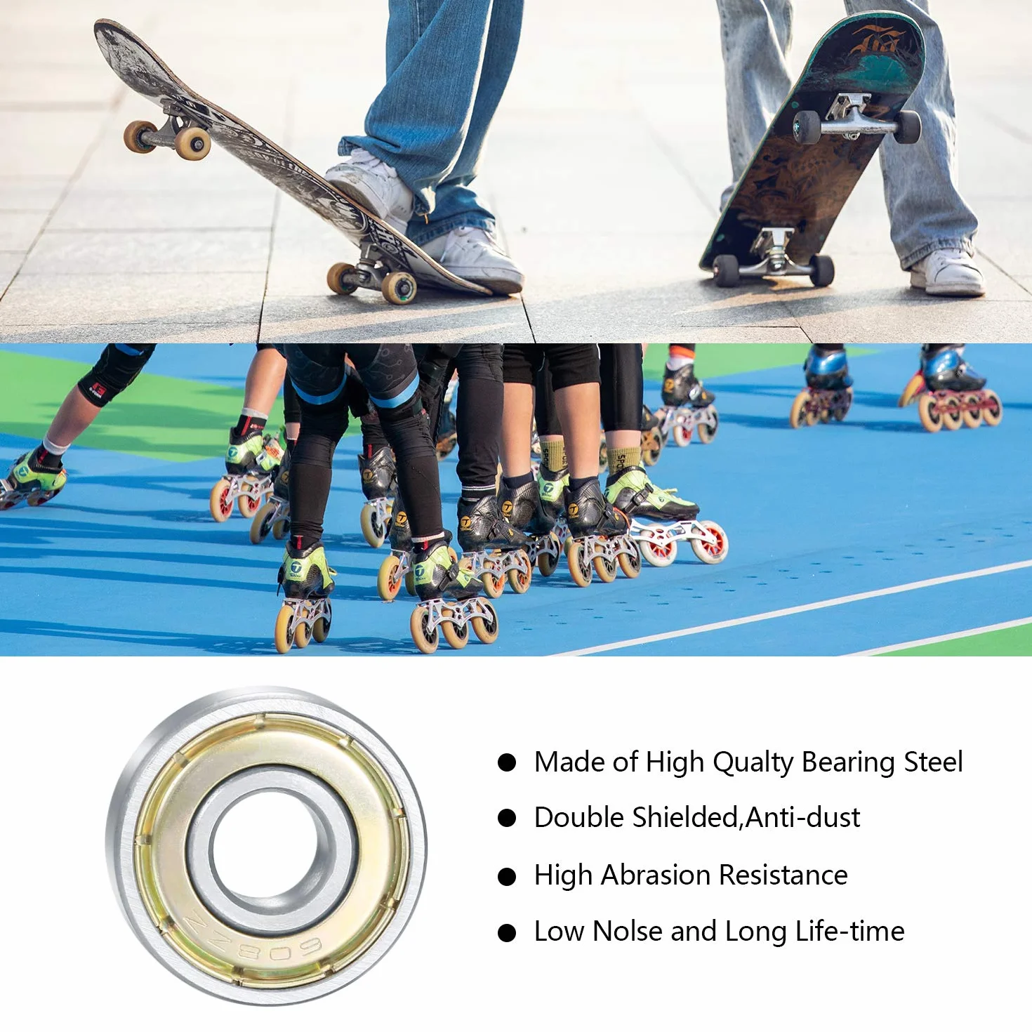 608 ZZ Rodamientos de Bolas 8x22x7 mm Doble Metal Shields para Skateboard