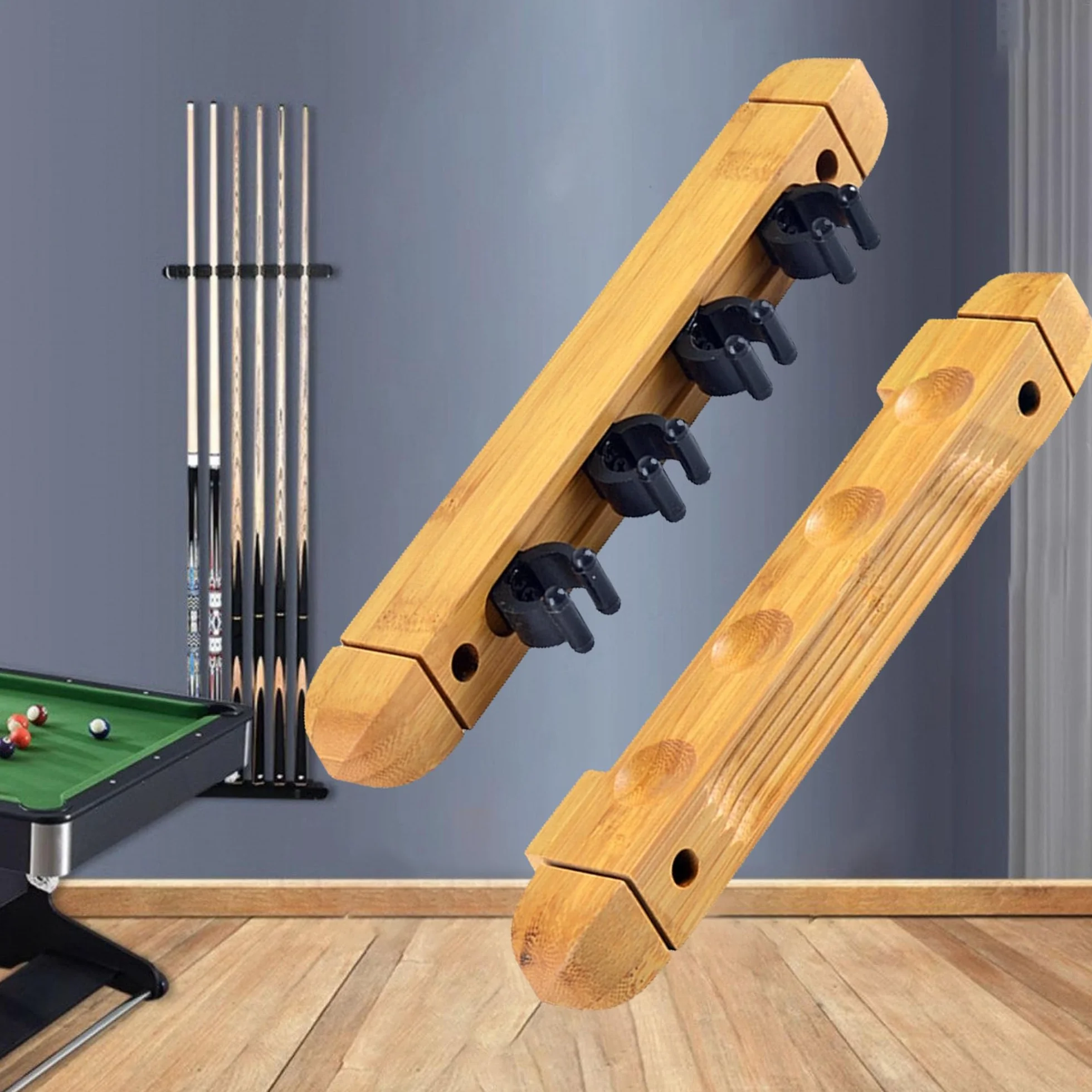 Soporte de Madera para Tacos de Billar, Colgante de Pared con 4 Agujeros, Accesorios para Mesa de Billar