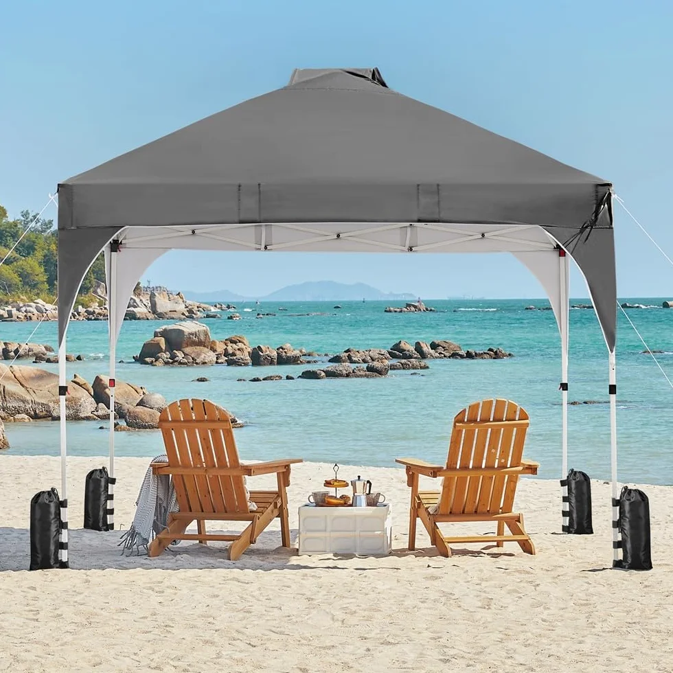 Yaheetech Carpa Plegable 3×3m 8-10 Personas Toldo Playa Bolsa Transporte Gris Oscuro