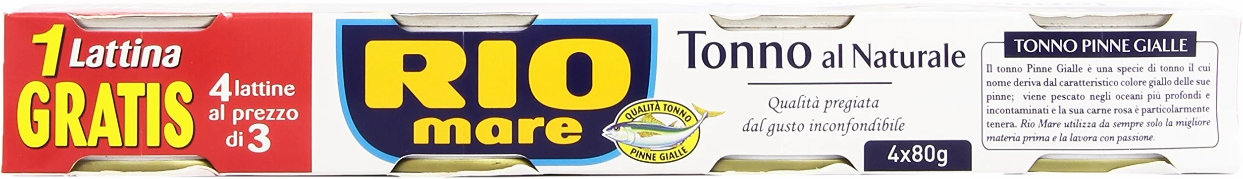 Rio Mare Aletas amarillas de atún al natural, 1% de grasa, 12 latas de 80 g