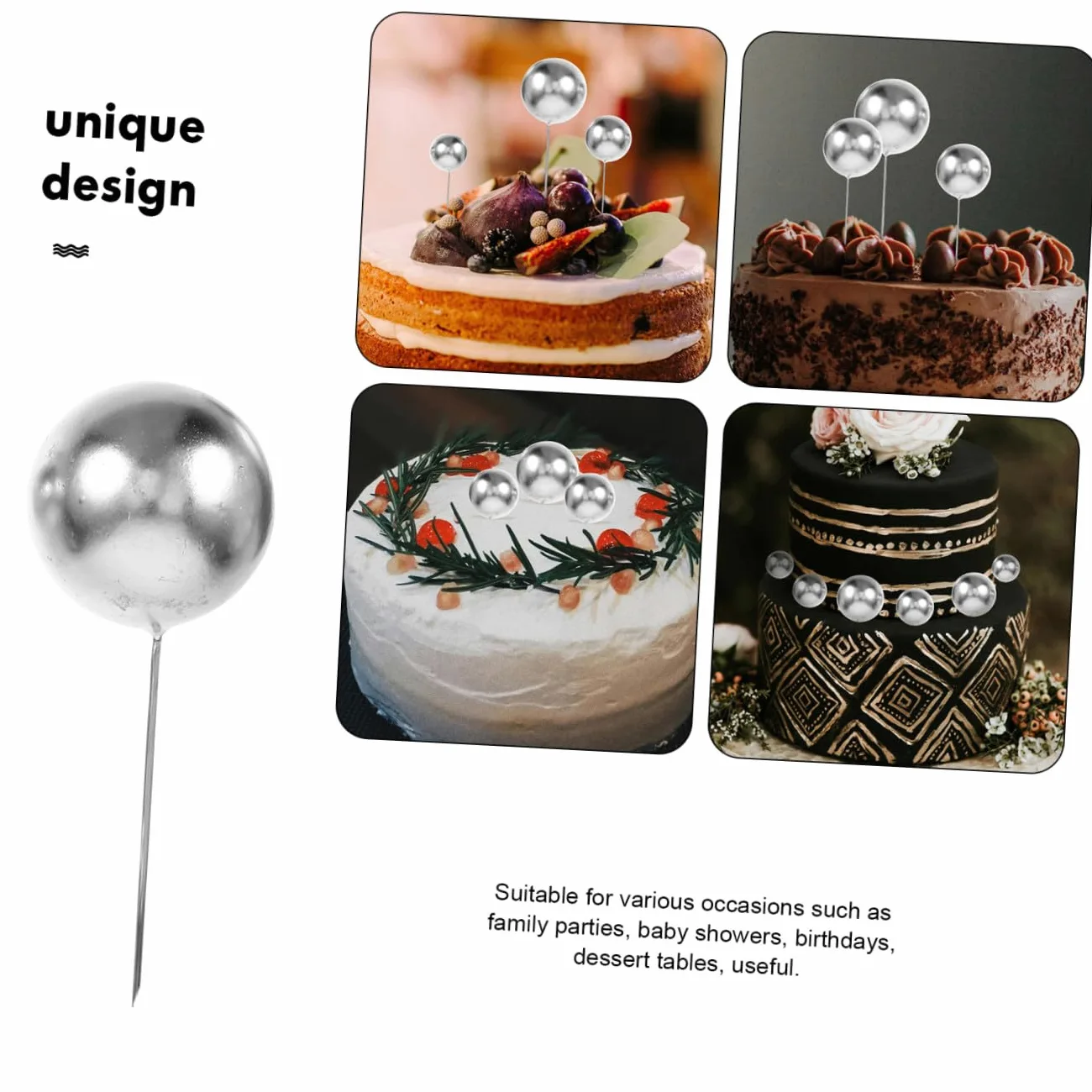 LIFKOME 108piezas Minibolas Decorativas Plateadas Para Tartas y Cupcakes Adornos De Cumpleaños Decoración Diy