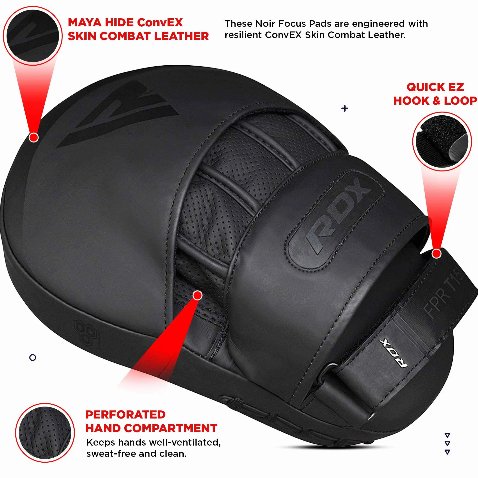 RDX Guantes de Boxeo para Enfoque, Almohadilla de Mano Curvada de Piel con Correa Ajustable
