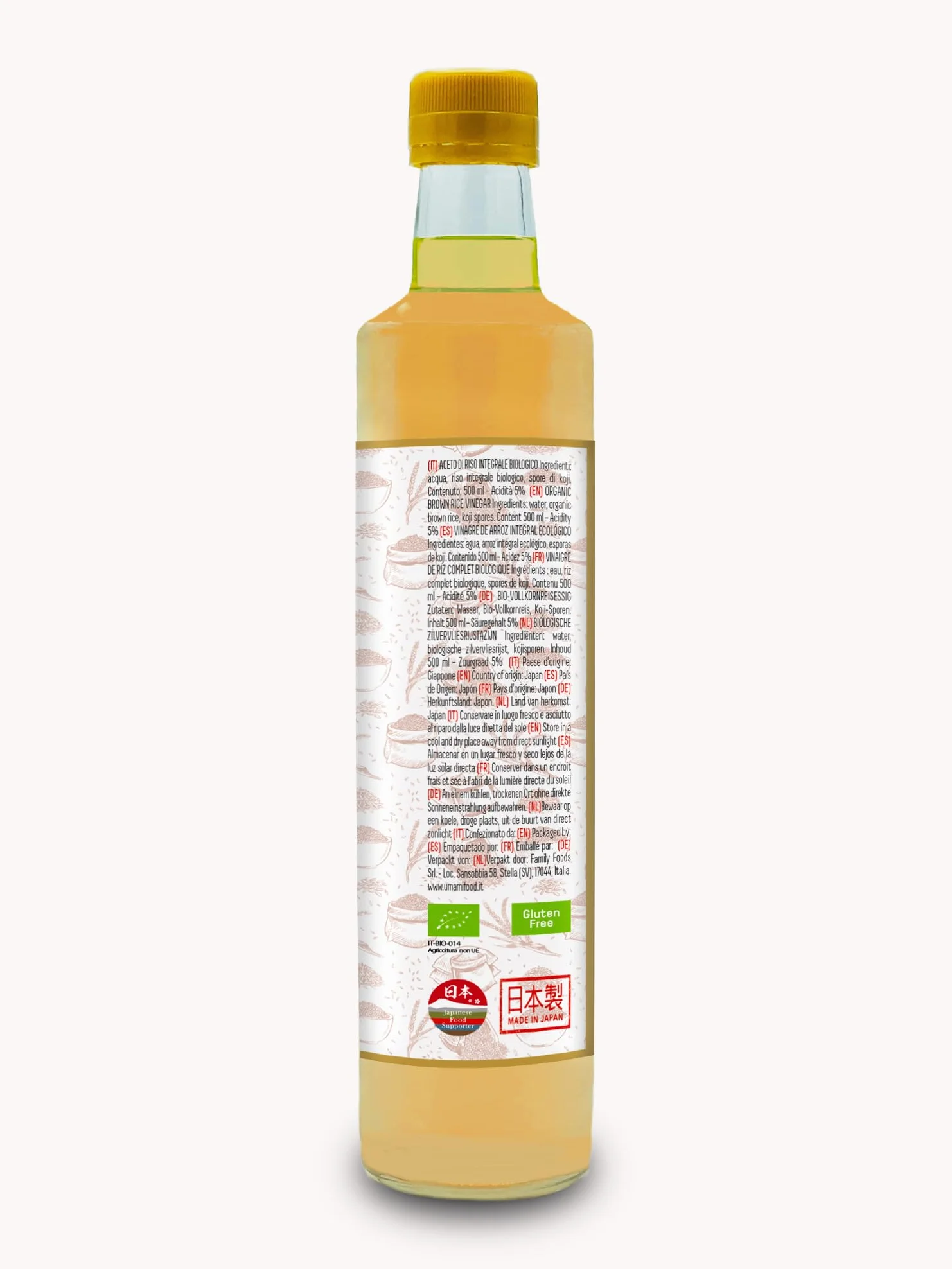 Umami Vinagre de Arroz Integral BIO 500ml - Fabricado en Japón - Fermentación Natural - Ideal para Sushi, Macrobiótica y Aliños - Metodo Premium