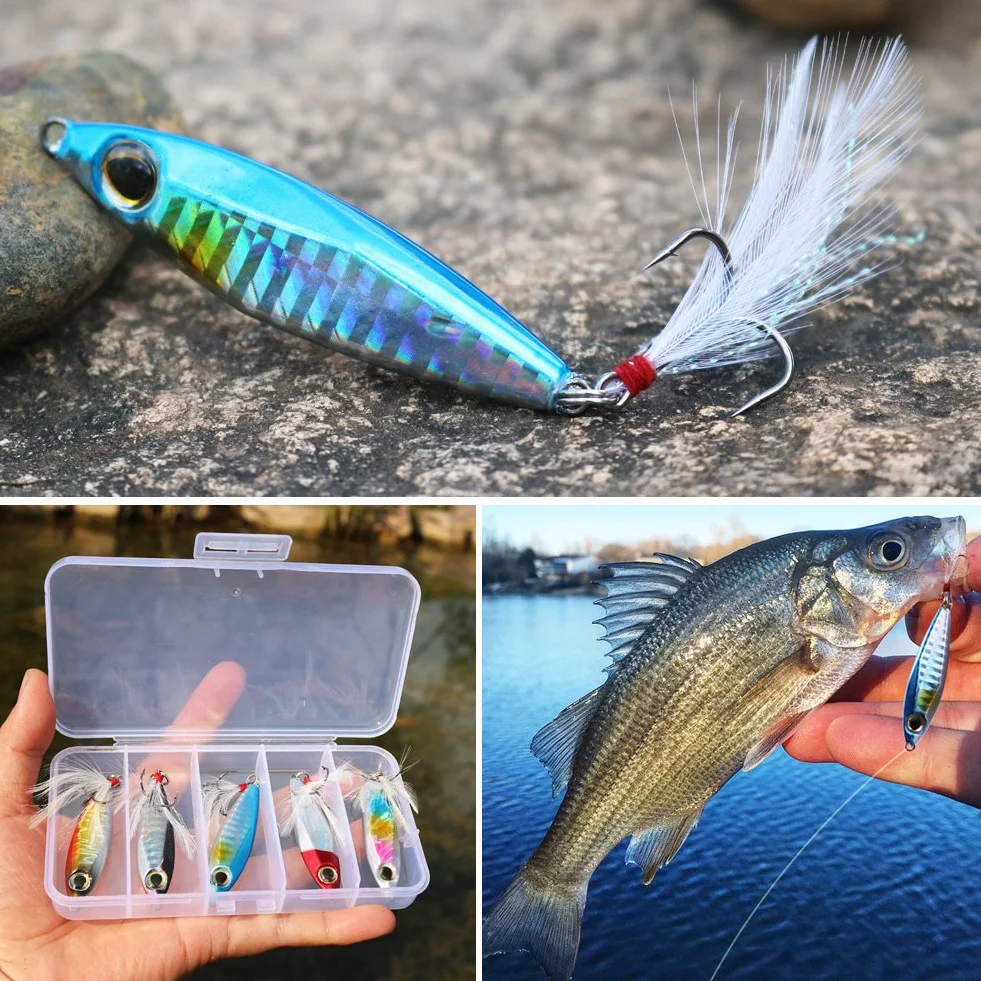 Sougayilang Jigs Señuelos de pesca Cucharas de metal con micro anzuelo