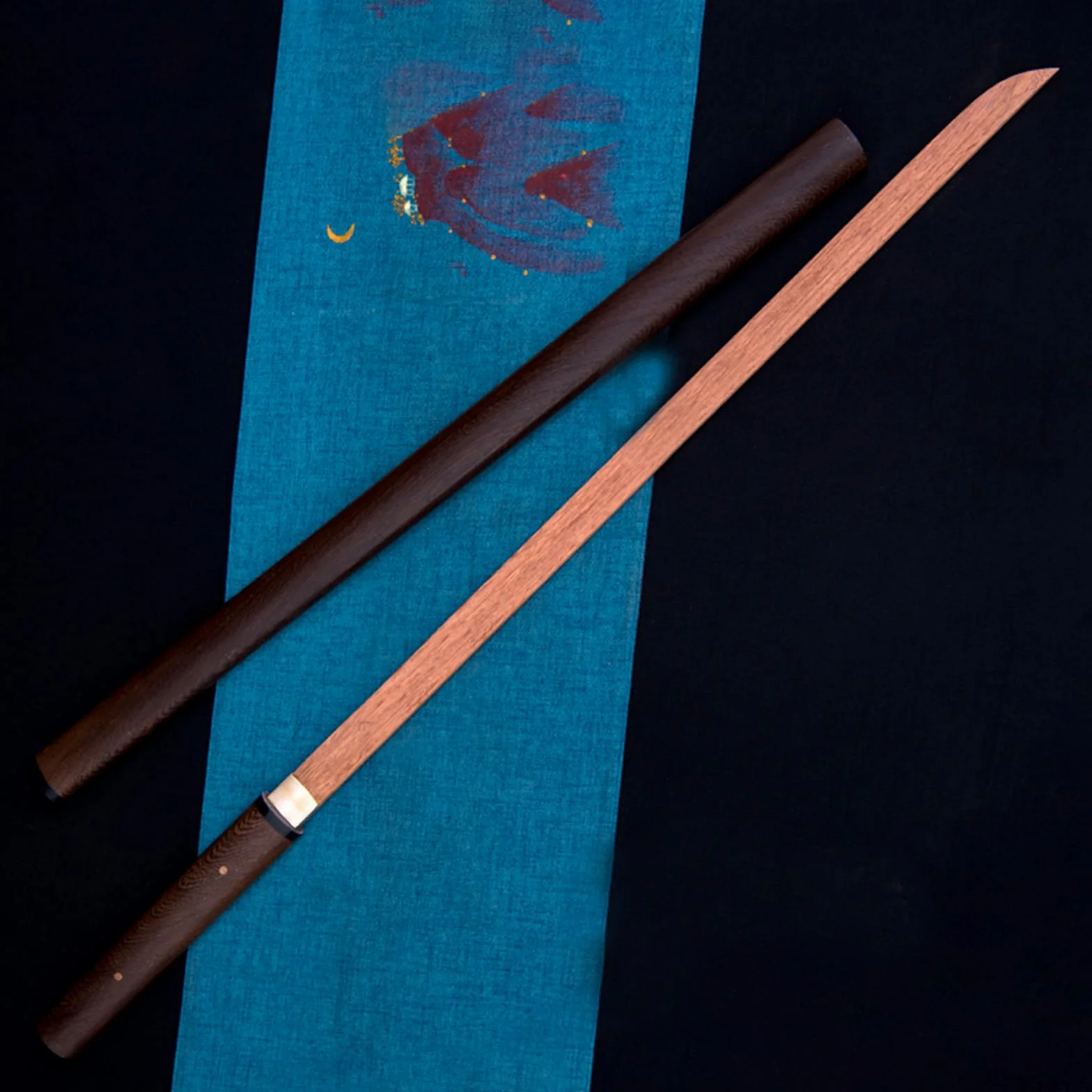 Espada recta samurái de palisandro natural 103 cm con vaina de wengué, bokken hecho a mano para práctica de kendo
