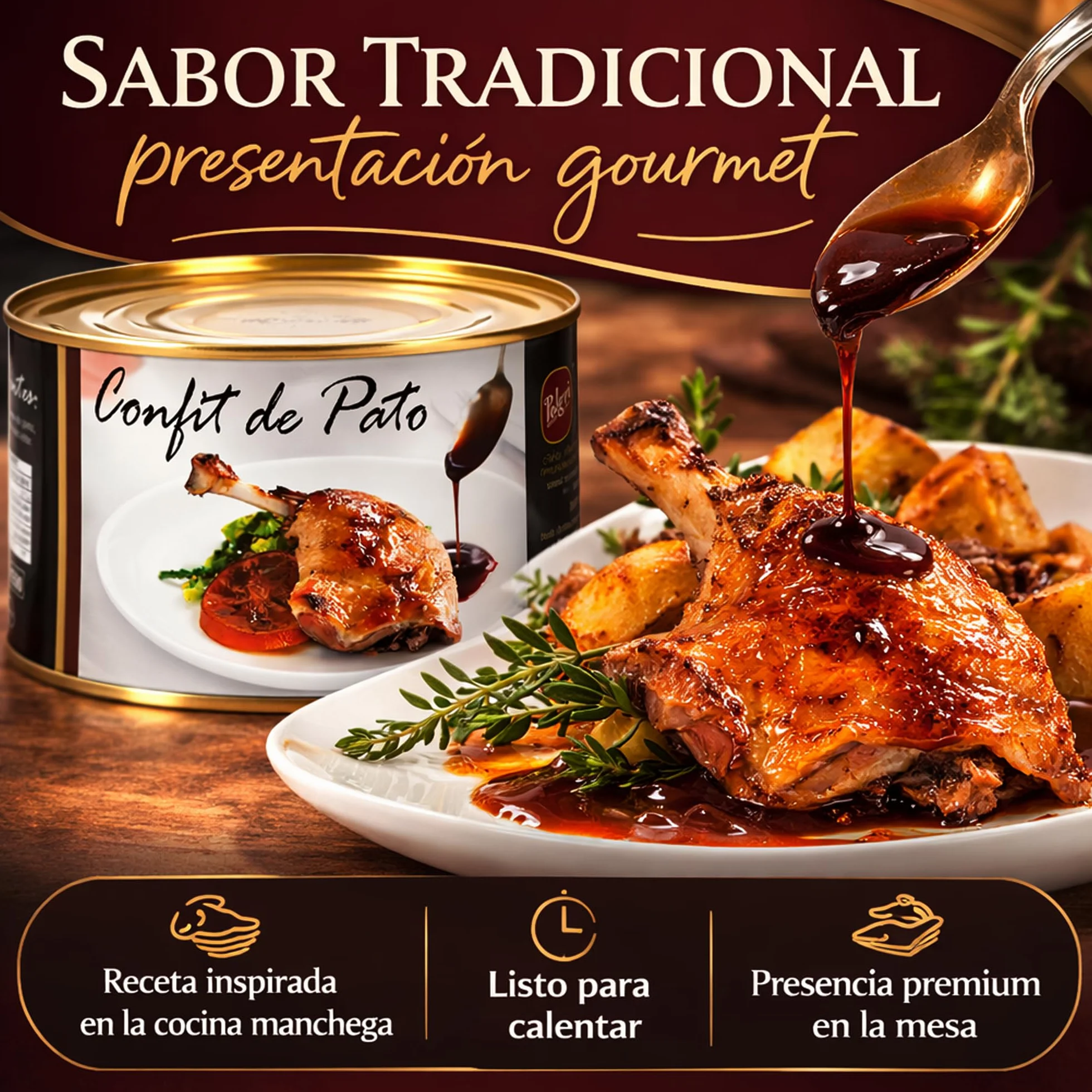 POLGRI Confit de Pato Muslos Confitados 2 Latas 1350 g 4 Unidades Carne de Caza Premium Receta Manchega