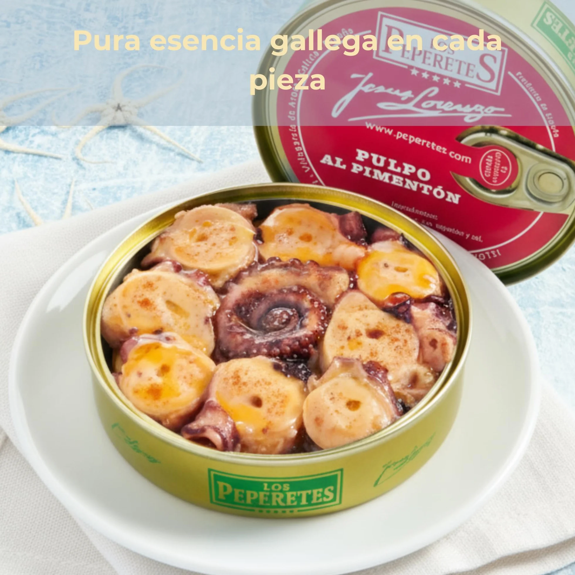 LOS PEPERETES x3 Lata Pulpo al Pimentón 120 g | Marisco Gallego Gourmet | Conserva Artesanal con Aceite de Oliva y Pimentón | Pulpo a la Gallega del Atlántico | Sabor Tradicional de Galicia