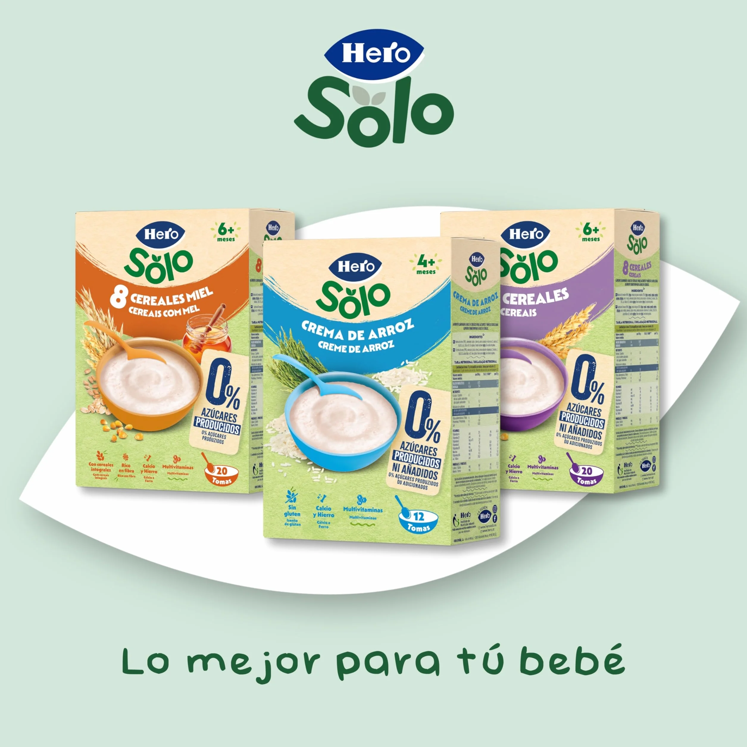 Hero Solo Papilla Crema de Arroz, Sin Gluten, Rica en Fibras y Vitaminas, Sabor Natural para Bebés, a partir de 4 meses, Pack x 6 units x 220 g