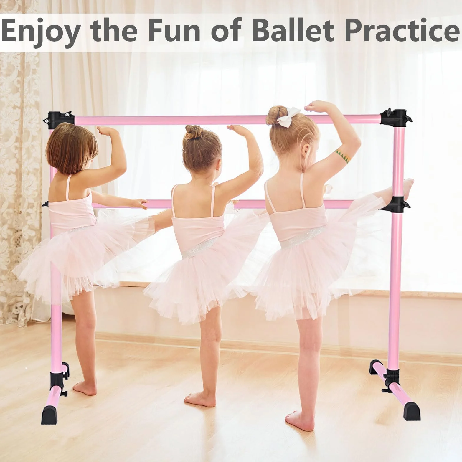 Barra de ballet independiente ajustable con almohadillas antideslizantes, doble barra portátil para entrenamiento en casa