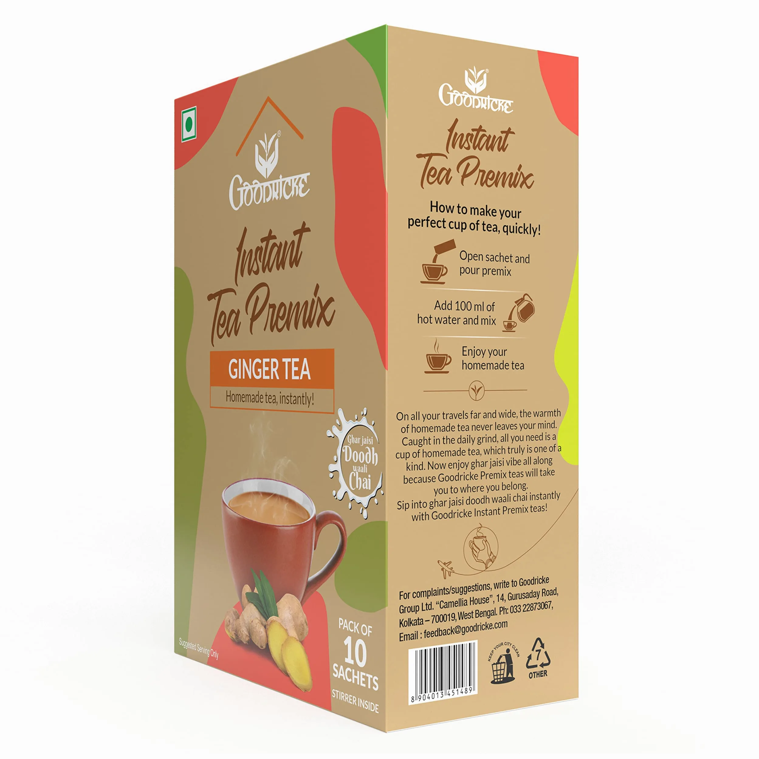 Goodricke Instant Tea Premix - Té de jengibre (2 x 10 bolsitas) | Adrak Chai | Bolsitas de té instantáneo premix de jengibre