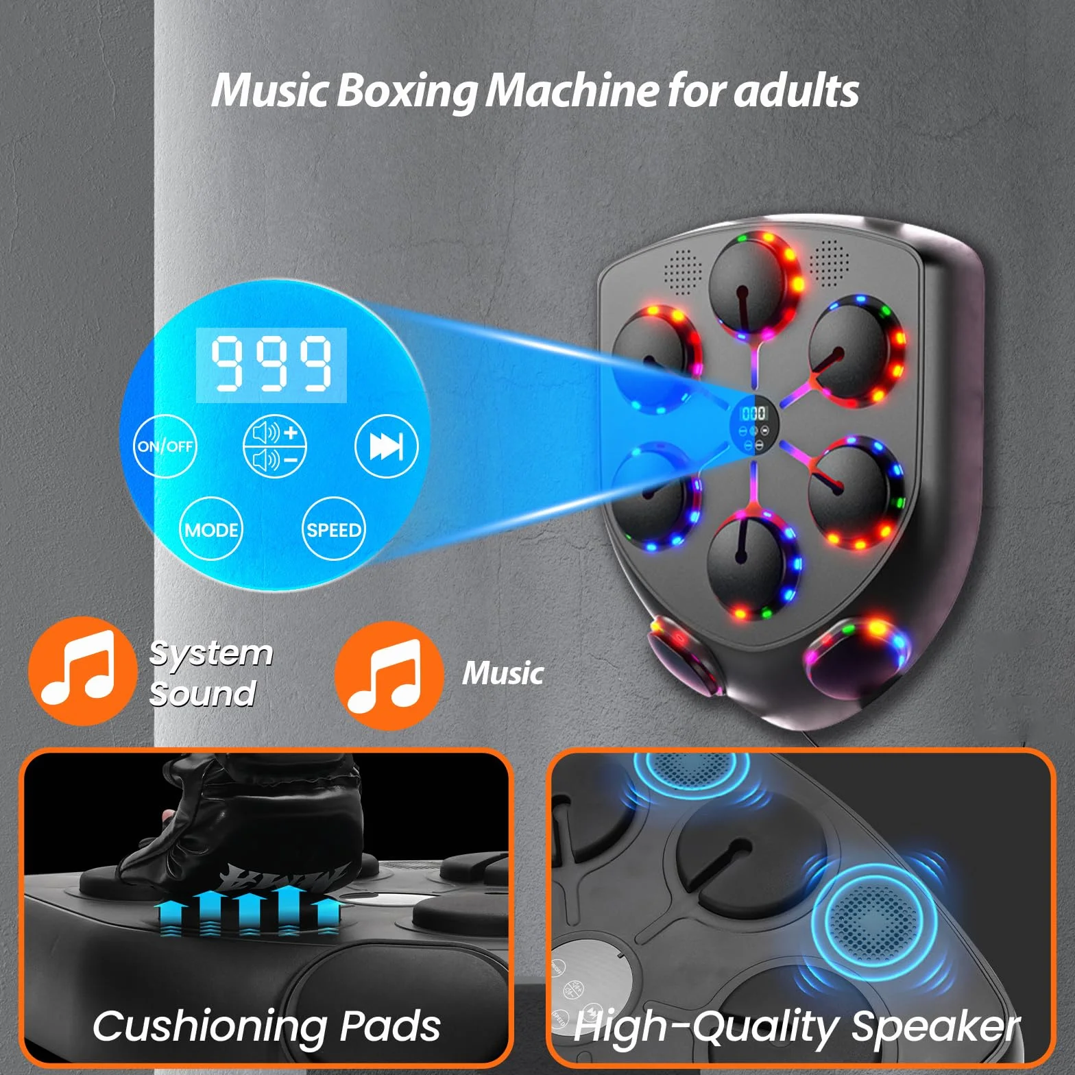 Ark miido Music Boxing Machine Bluetooth con Guantes, 9 Modos de Velocidad, Boxeador de Pared para Entrenamiento de Boxeo Adulto
