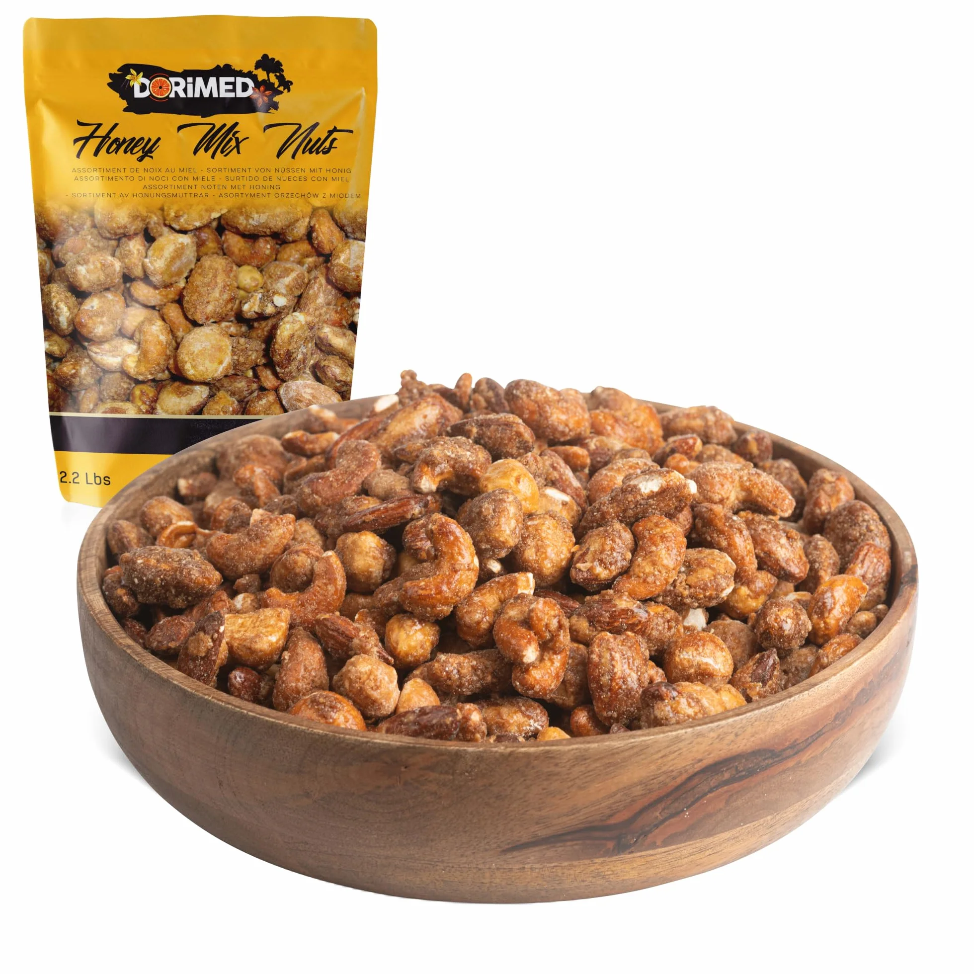 Mezcla de Frutos Secos 1Kg Caramelizadas con Miel Macadamia Pacanas Anacardos Avellanas Almendras Snack Dulce Sin OGM Sin Gluten Vegano