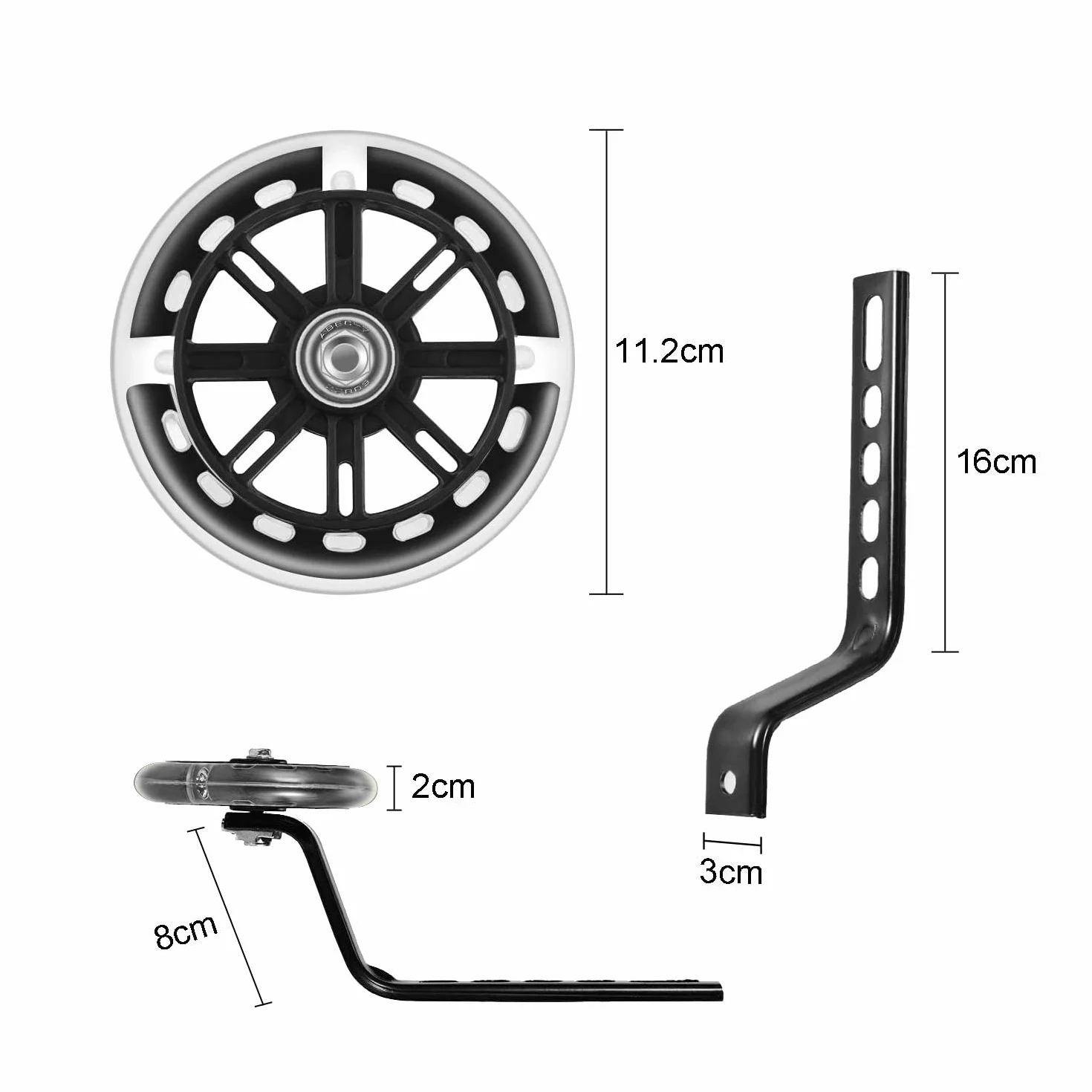 Ruedas de apoyo para bicicleta infantil, estabilizadores universales 12-18 pulgadas negro flash