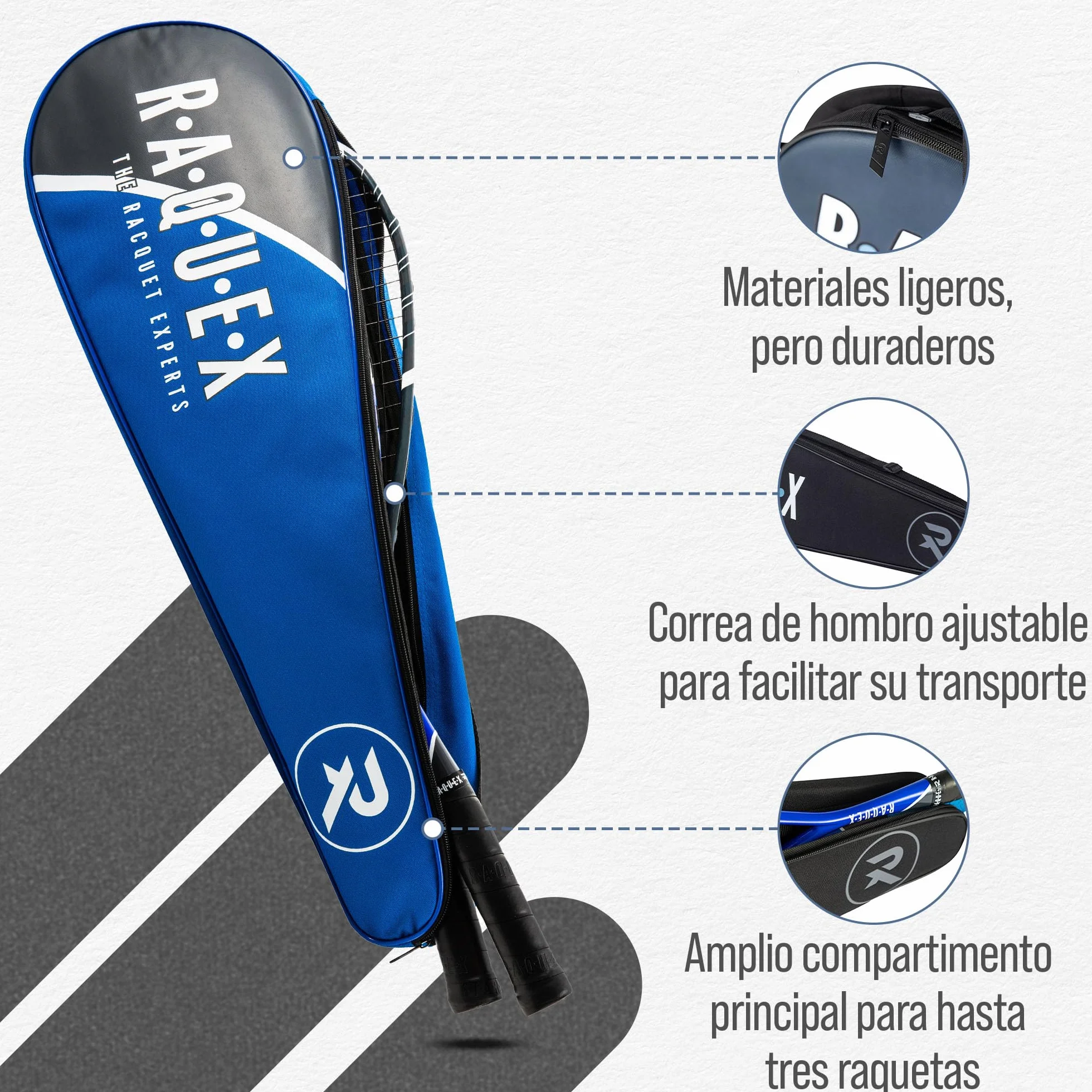Raquex Bolsa 3 Raquetas de bádminton - Funda para Raquetas de bádminton o Squash, Correa Ajustable