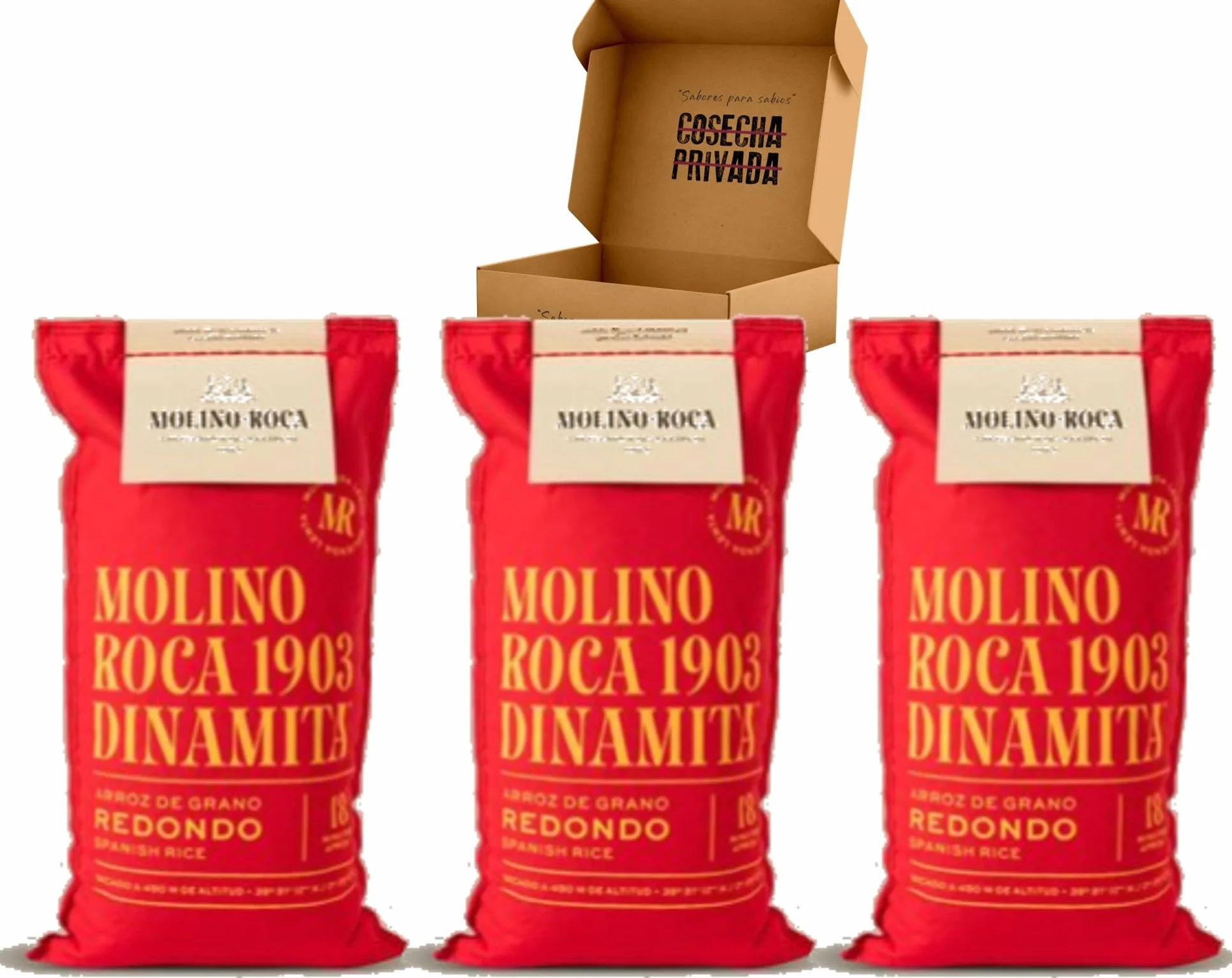 Arroz Molino Roca - Envio 24h - Dinamita - 3 Sacos 1kg Mejor Arroz Bomba del Mundo - Albufera - El Arroz de los grandes Chefs - Cosecha Privada (3 x Arroz Rojo)