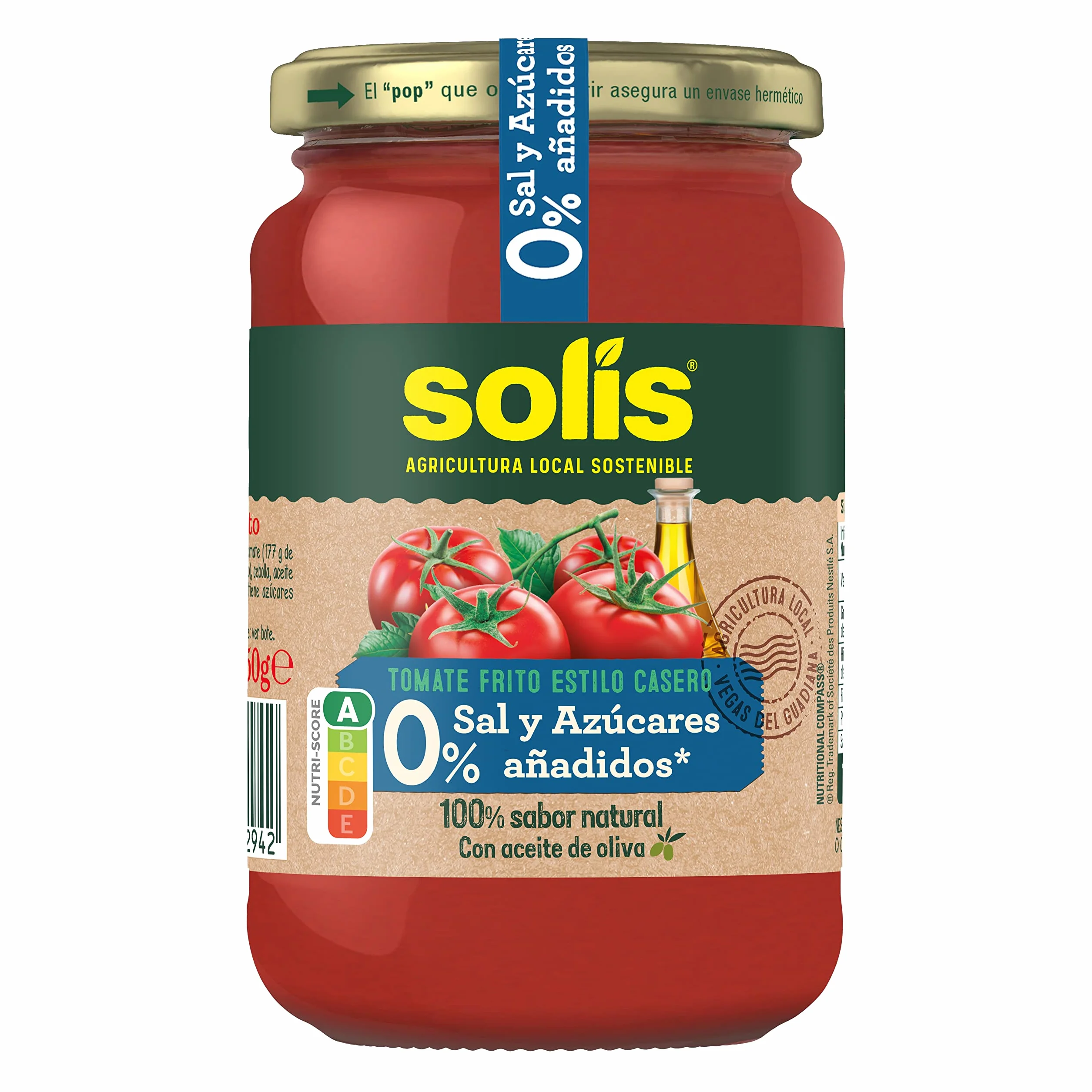 SOLIS Tomate Frito Estilo Casero 0% Sal y Azúcares Añadidos Frasco Cristal - Pack de 12 x 350 g - Tomate sin gluten