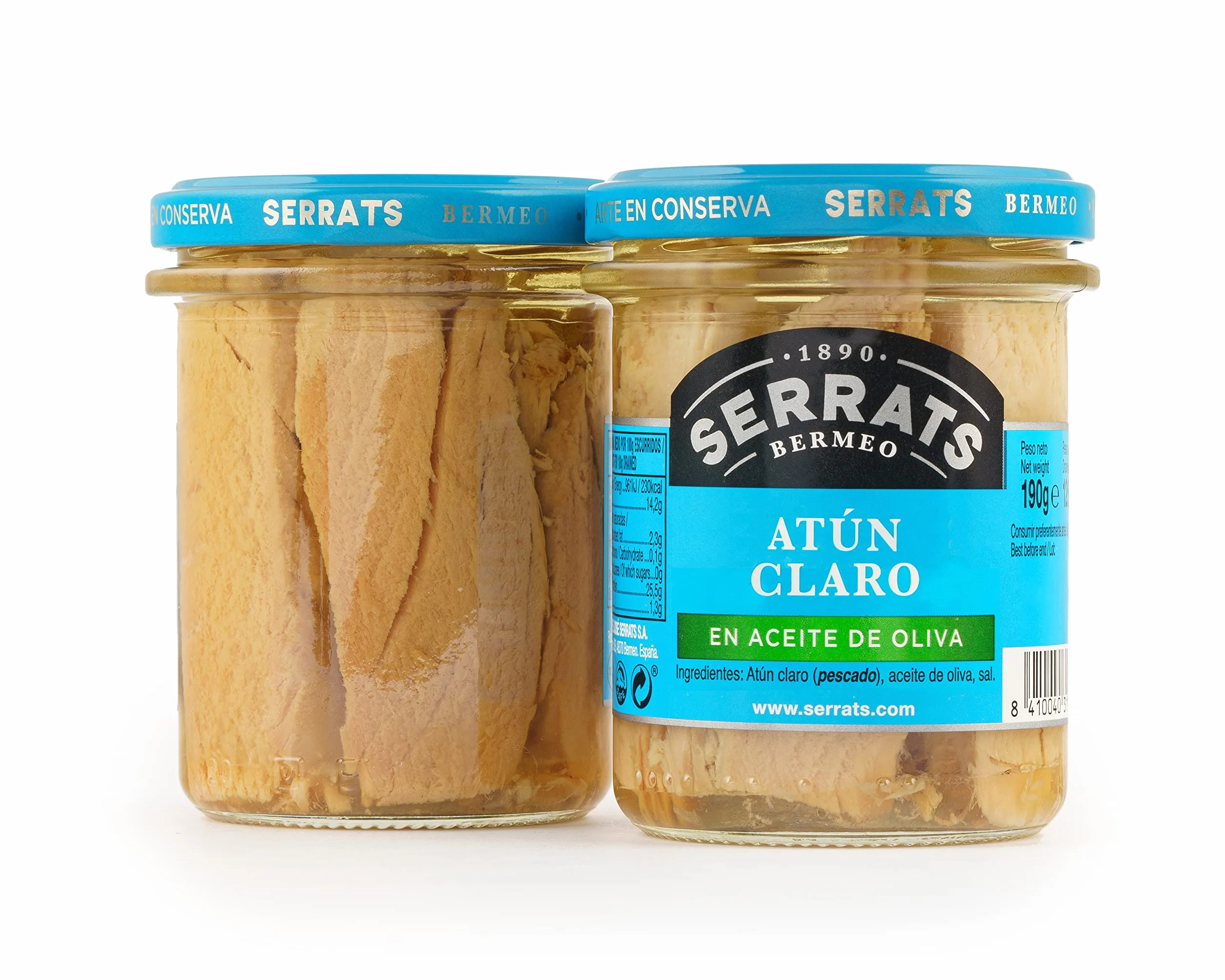 CONSERVAS SERRATS - Atún Claro en Aceite de Oliva Seleccionado - 6 Frascos x 190g (Total: 1140g) - Elaboración Artesanal desde 1890 - Sin Gluten - Rico en Omega 3 – Gourmet
