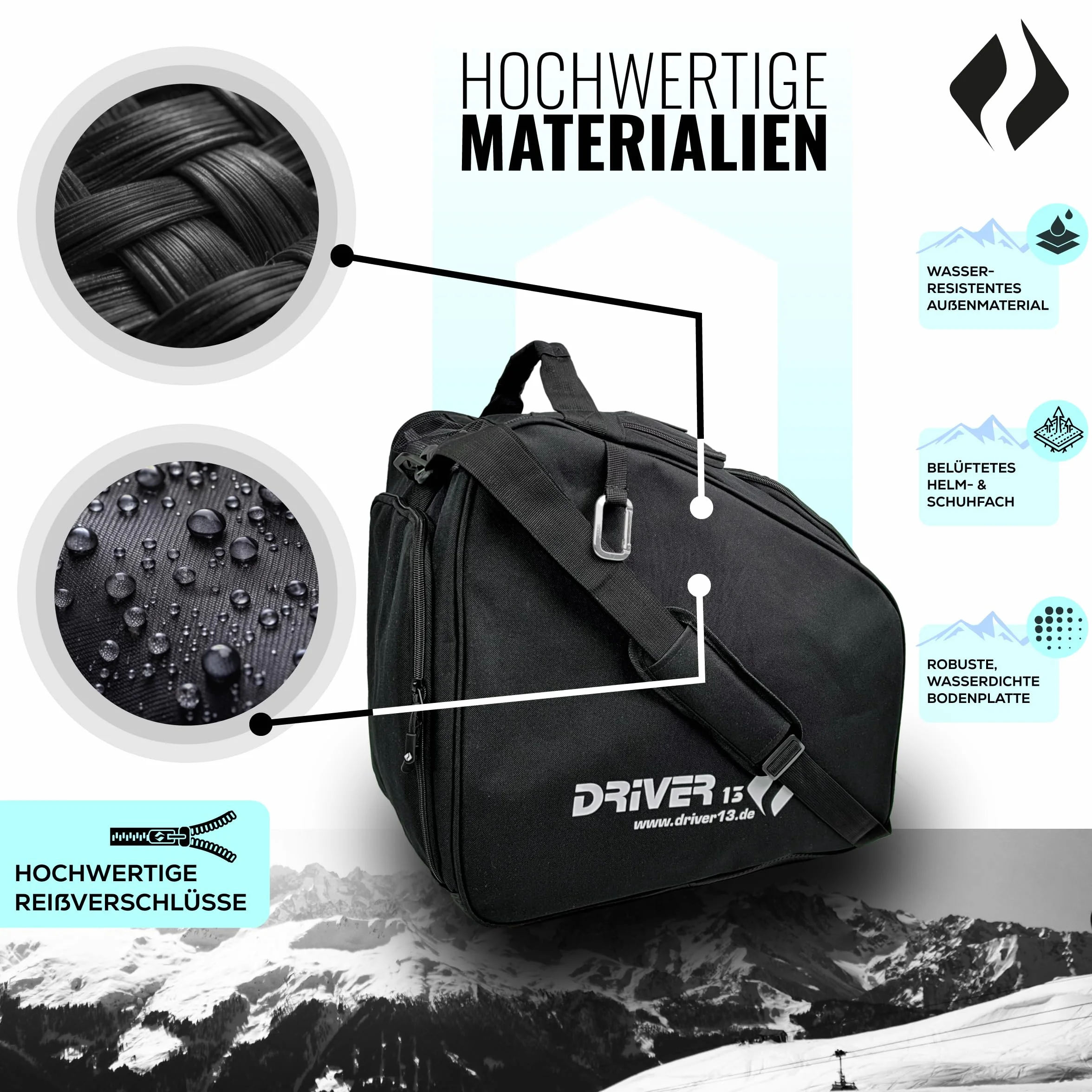 Driver13 Bolsa para Botas de esquí con Compartimento para Casco, Negro