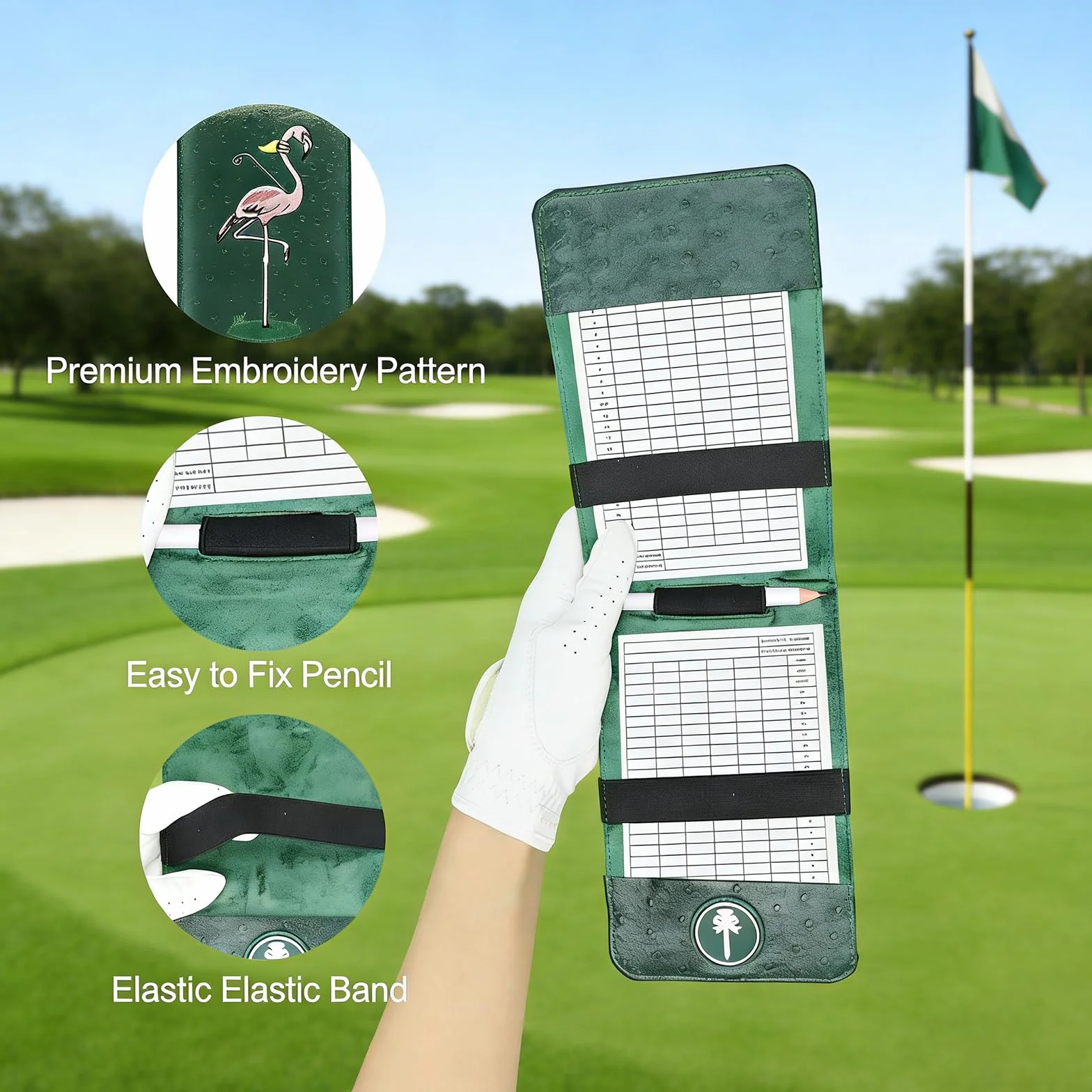 PINKTEE Soporte para tarjetas de puntuación de golf funda de piel de lujo protector de bolsillo