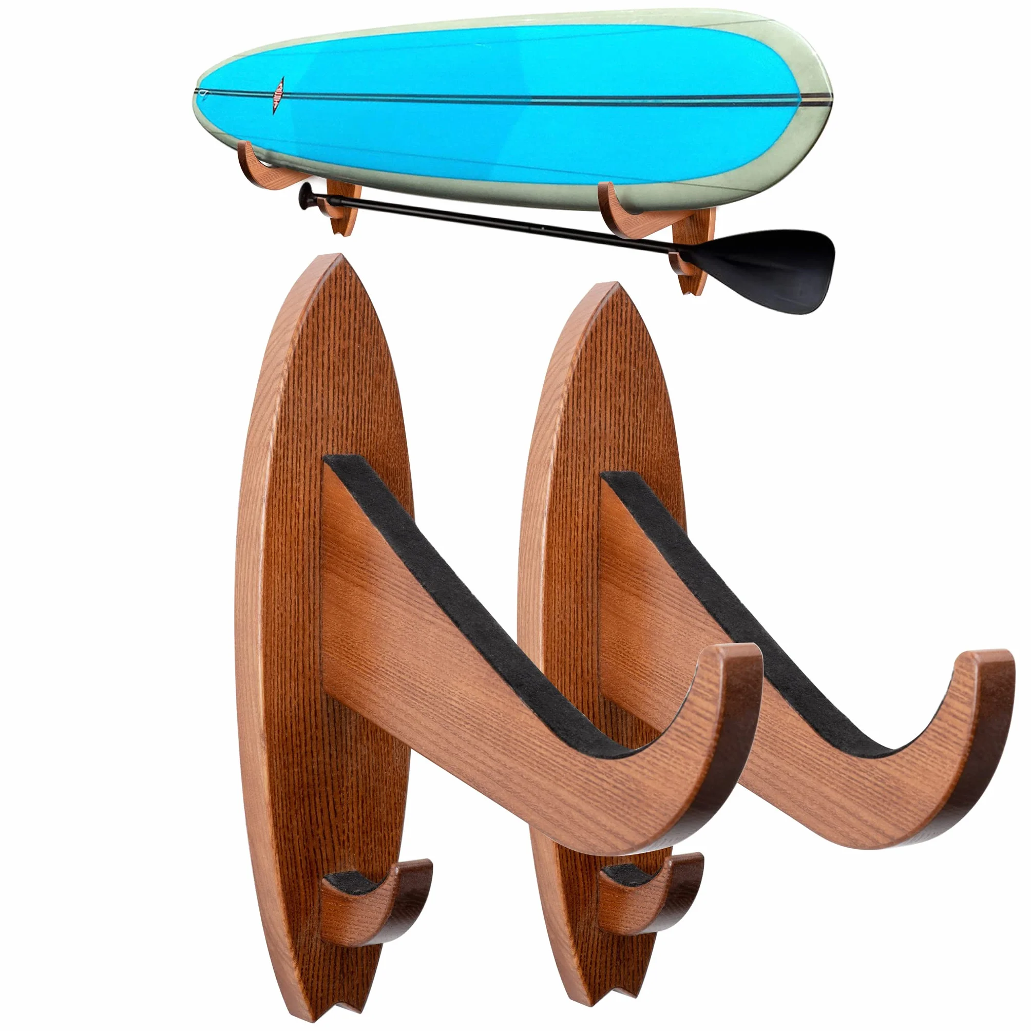 TESLYAR Soporte para tabla de surf madera de fresno acabado natural marrón grande