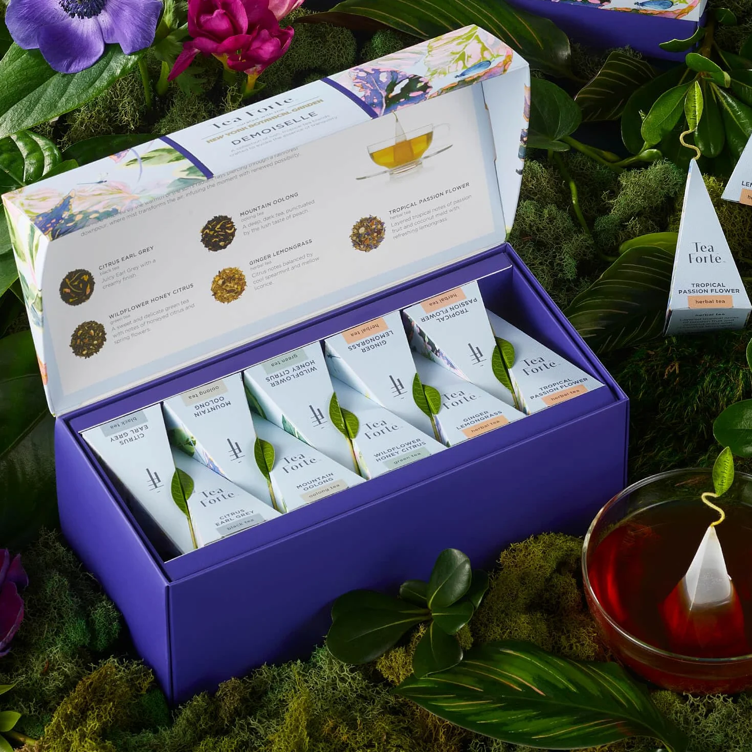 Tea Forte Demoiselle Premium Tea Gift Set, 20 Unidades, Muestras de Té Envueltas Individualmente, Bolsas Infusoras Piramidales