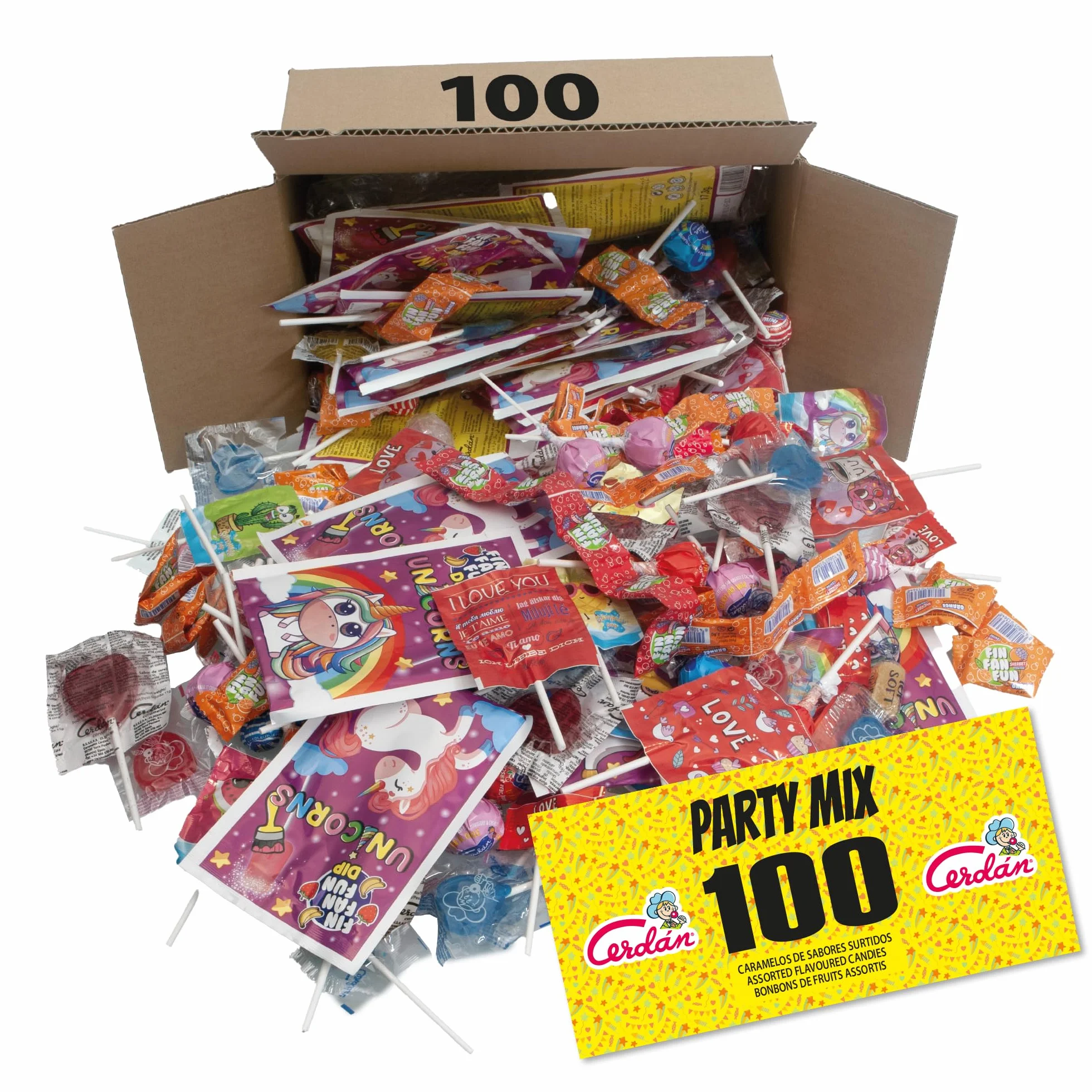 Caramelos Cerdán | Party Mix- Pack de 100 Caramelos y Chuches de Sabores Surtidos - Relleno de Piñata Sin Gluten - Ideal para Bolsas de Cumpleaños, Comuniones, Bautizos o Fiestas