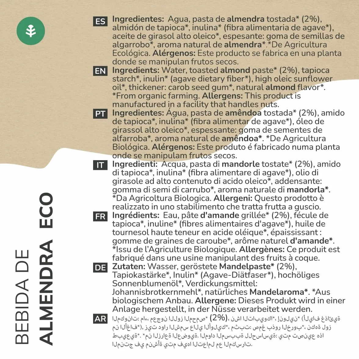 PLANETA HUERTO | Pack 6x Bebida de Almendra Ecológica 1L, 100% Vegetal, Sin Lactosa, Con Grasas Saludables, Fuente de Fibra - Bebida de Avena Ideal para Veganos, Desayunos, Batidos y Cocina Natural